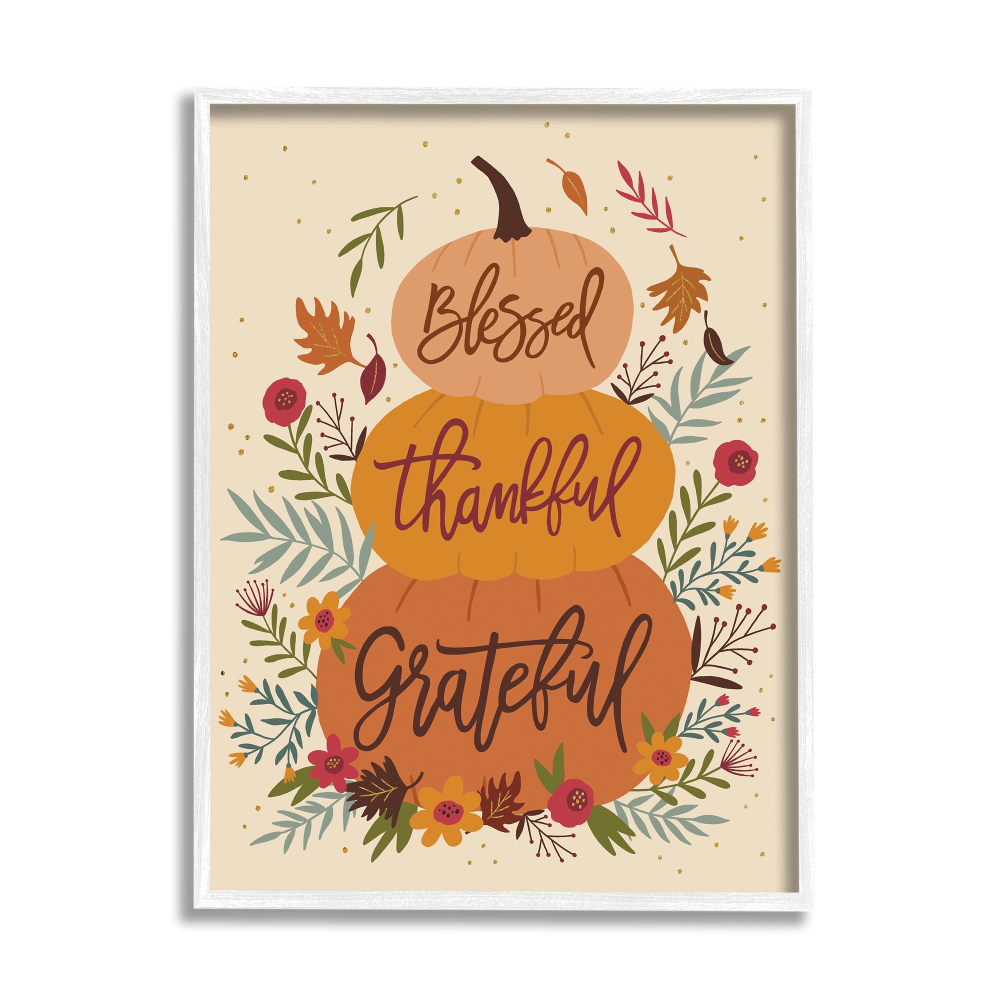 Blessed Thankful Grateful Orange Pumpkin Print with White Frame