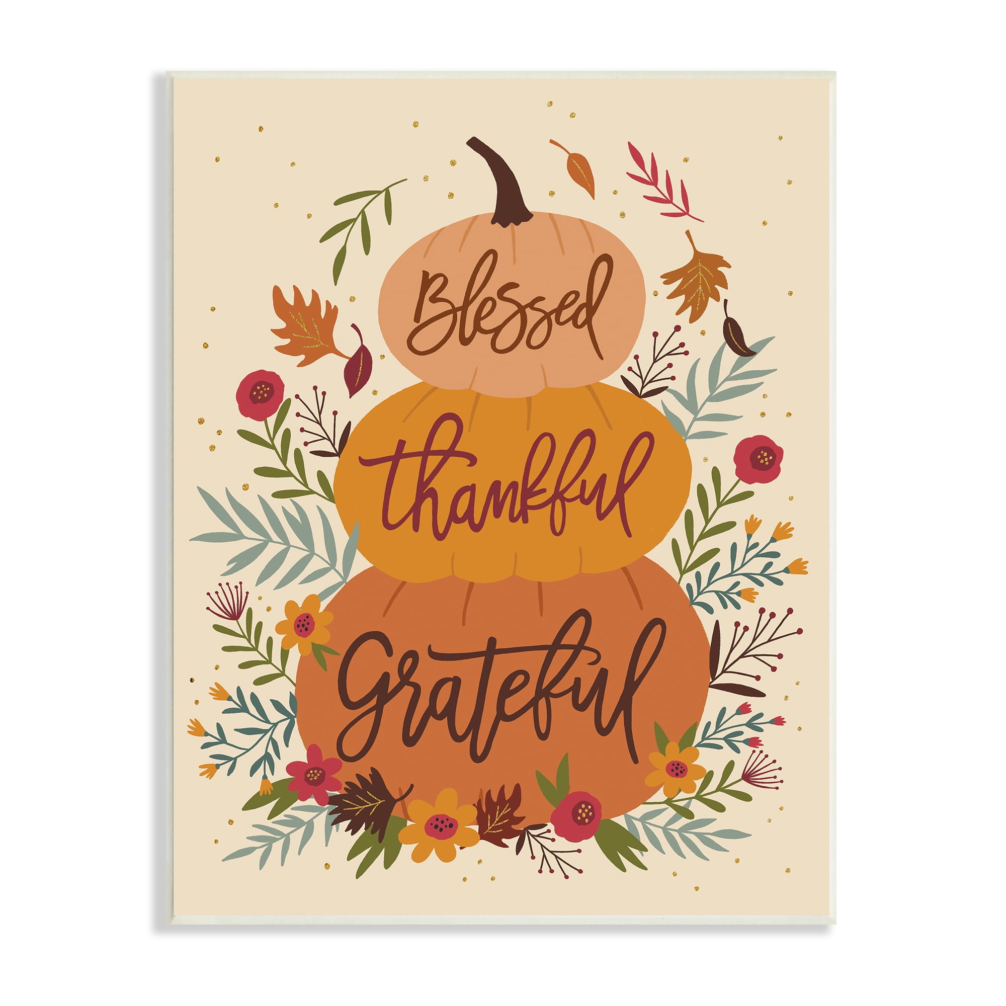 Stupell Industries Blessed Thankful Grateful Sentiments Stacked Orange Pumpkins, 13 x 19, Designed by Nina Seven
