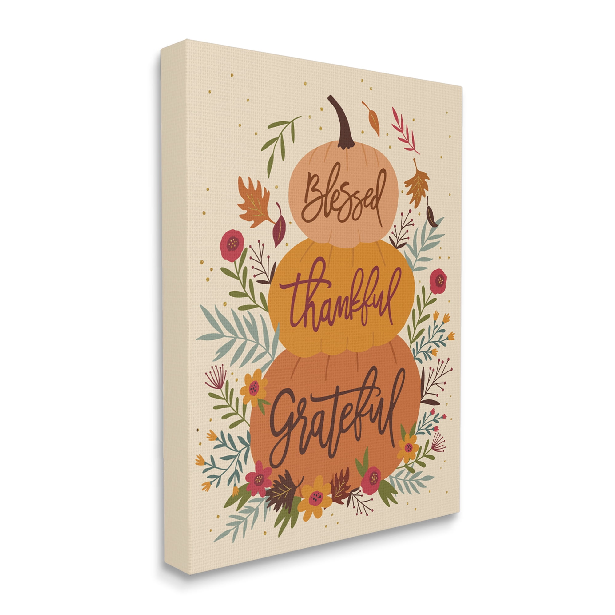 Stupell Industries Blessed Thankful Grateful Sentiments Stacked Orange Pumpkins, 16 x 20, Designed by Nina Seven