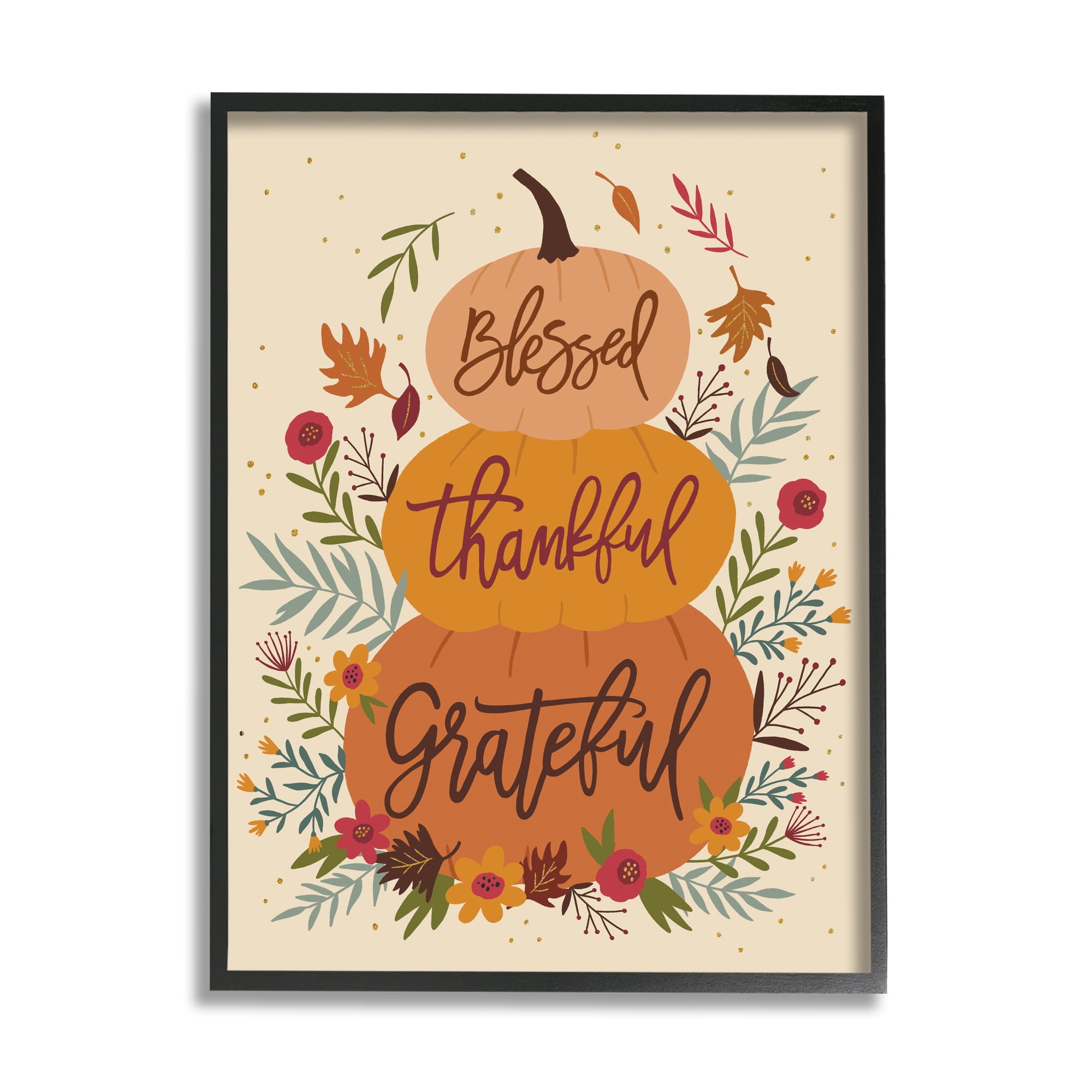 Stupell Industries Blessed Thankful Grateful Sentiments Stacked Orange Pumpkins, 24 x 30, Designed by Nina Seven