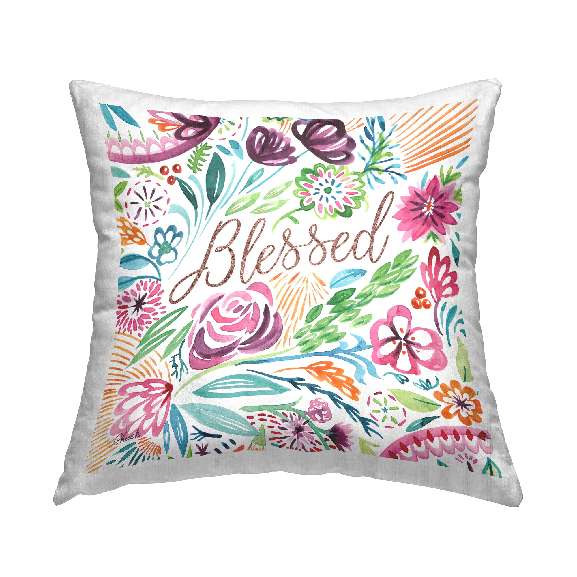 Stupell Industries Blessed Whimsical Flower Shapes Printed Throw Pillow Design by Cherish Flieder