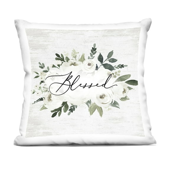 Stupell Industries Blessed & White Roses Decorative Printed Throw Pillow Design by Lettered and Lined
