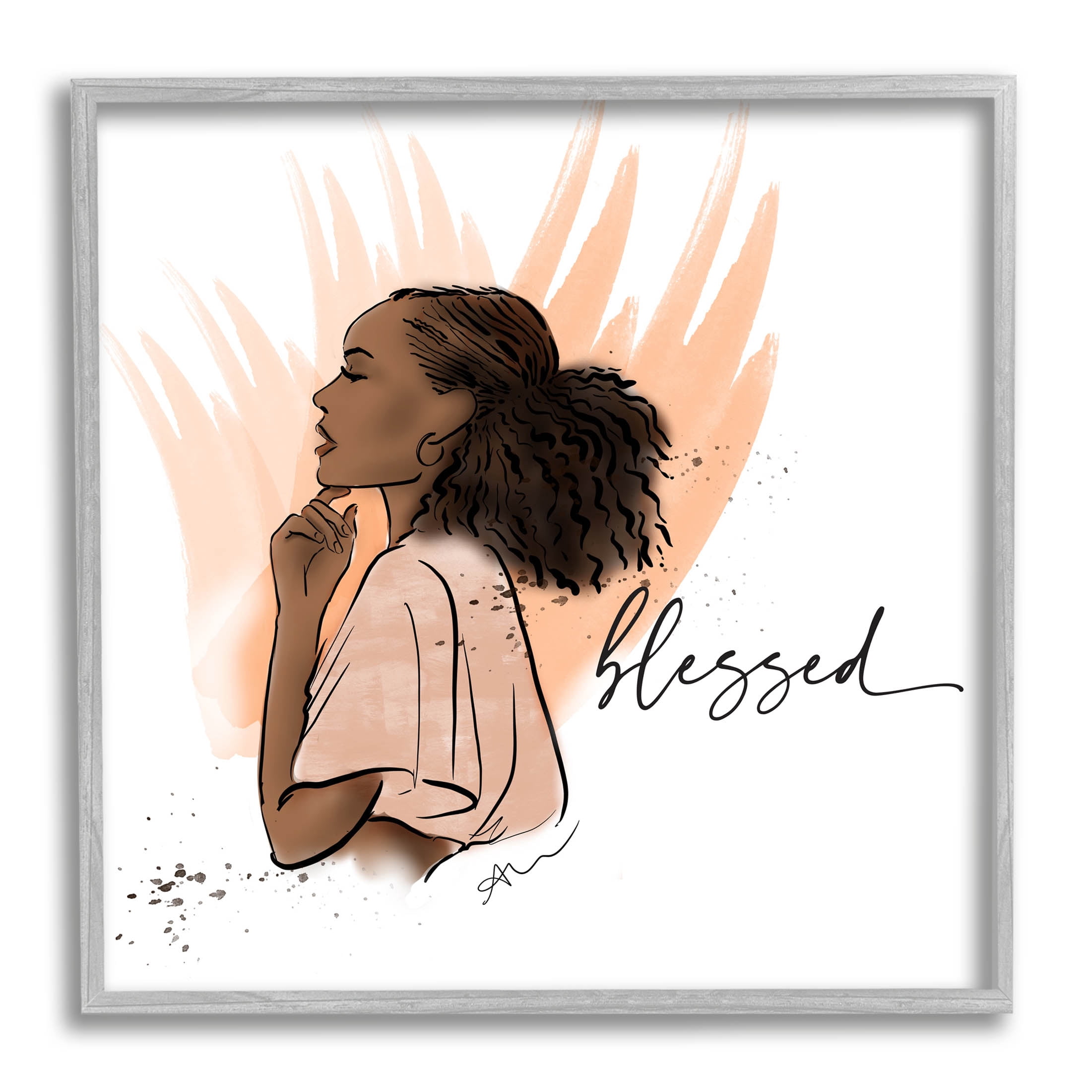 Stupell Industries Blessed Woman Portrait Graphic Art Gray Framed Art Print Wall Art, Design by Alison Petrie