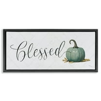 Stupell Industries Blessed with Pumpkin Typography Painting Black Floater Framed Canvas Art Prints Wall Art, 25 x 11