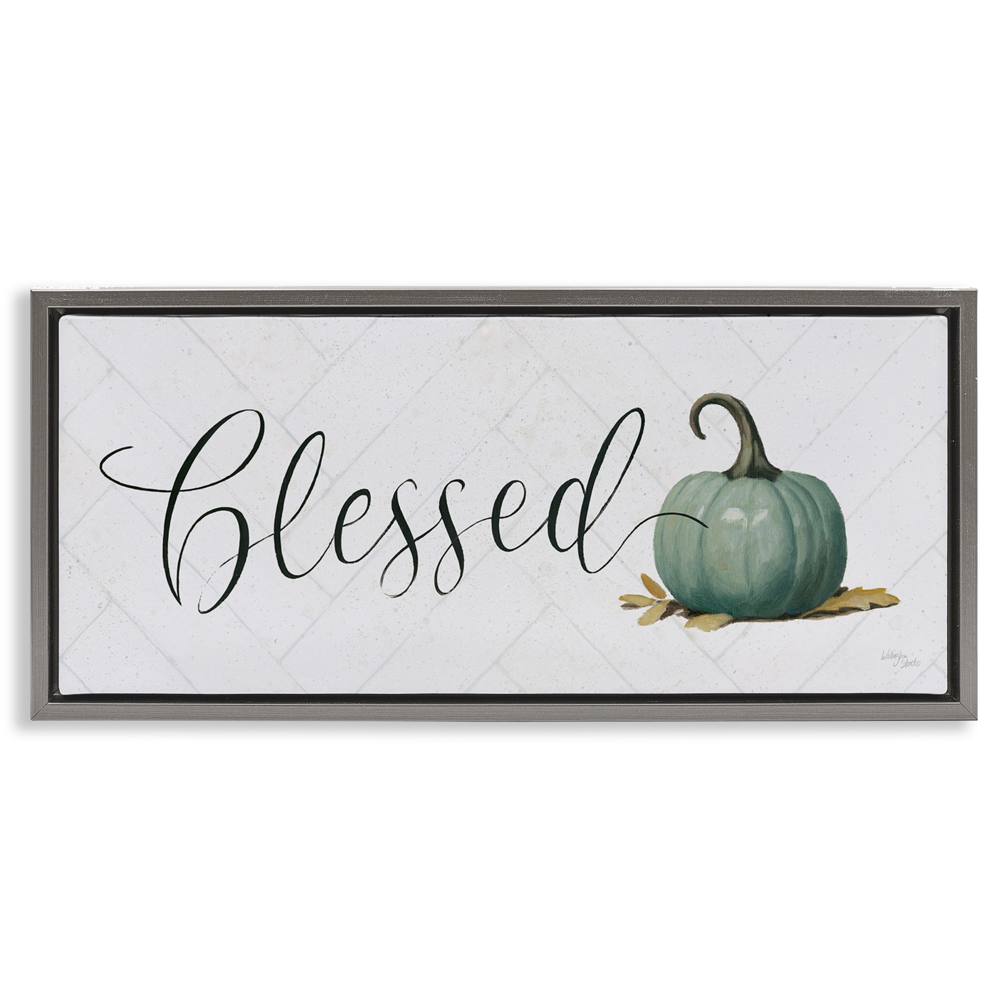 Stupell Industries Blessed with Pumpkin Typography Painting Gray Floater Framed Canvas Art Prints Wall Art, 25 x 11