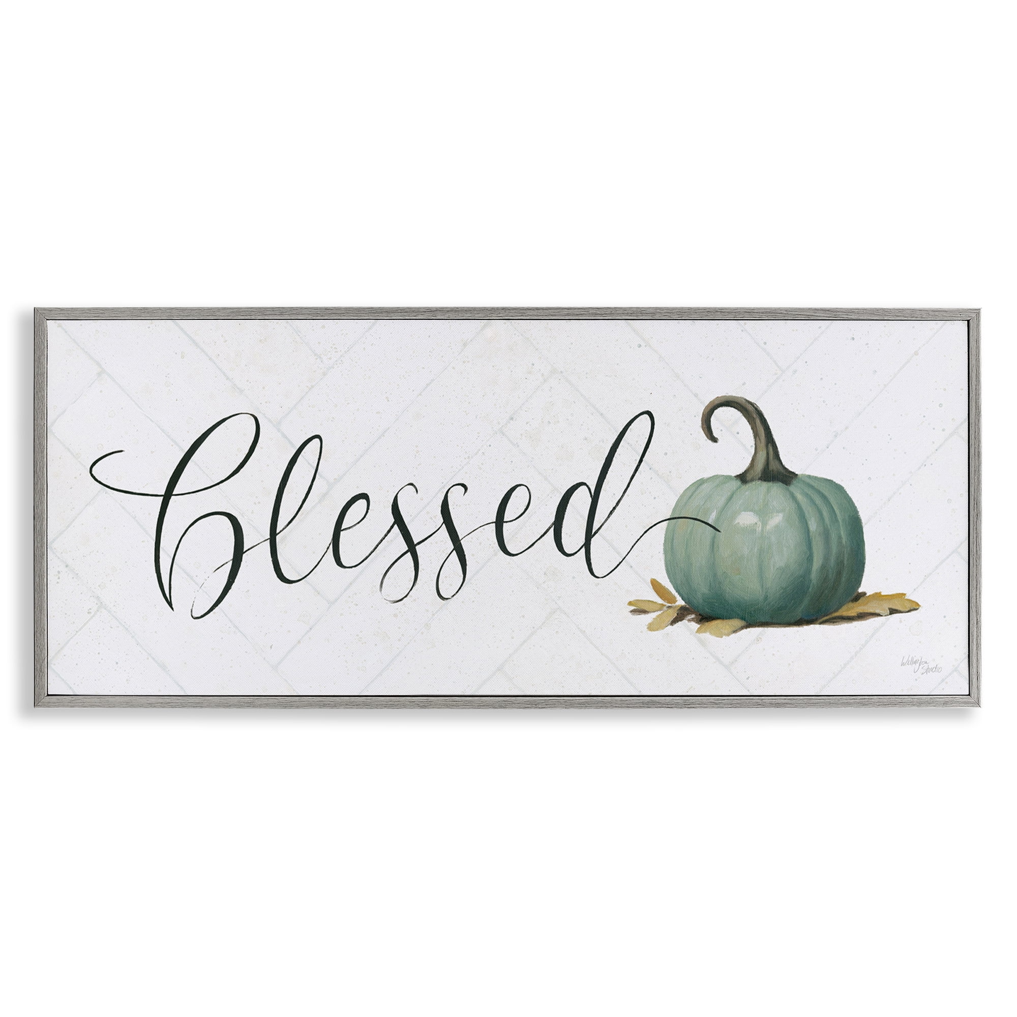 Stupell Industries Blessed with Pumpkin Typography Painting Gray Framed Art Prints Wall Art, 24 x 10
