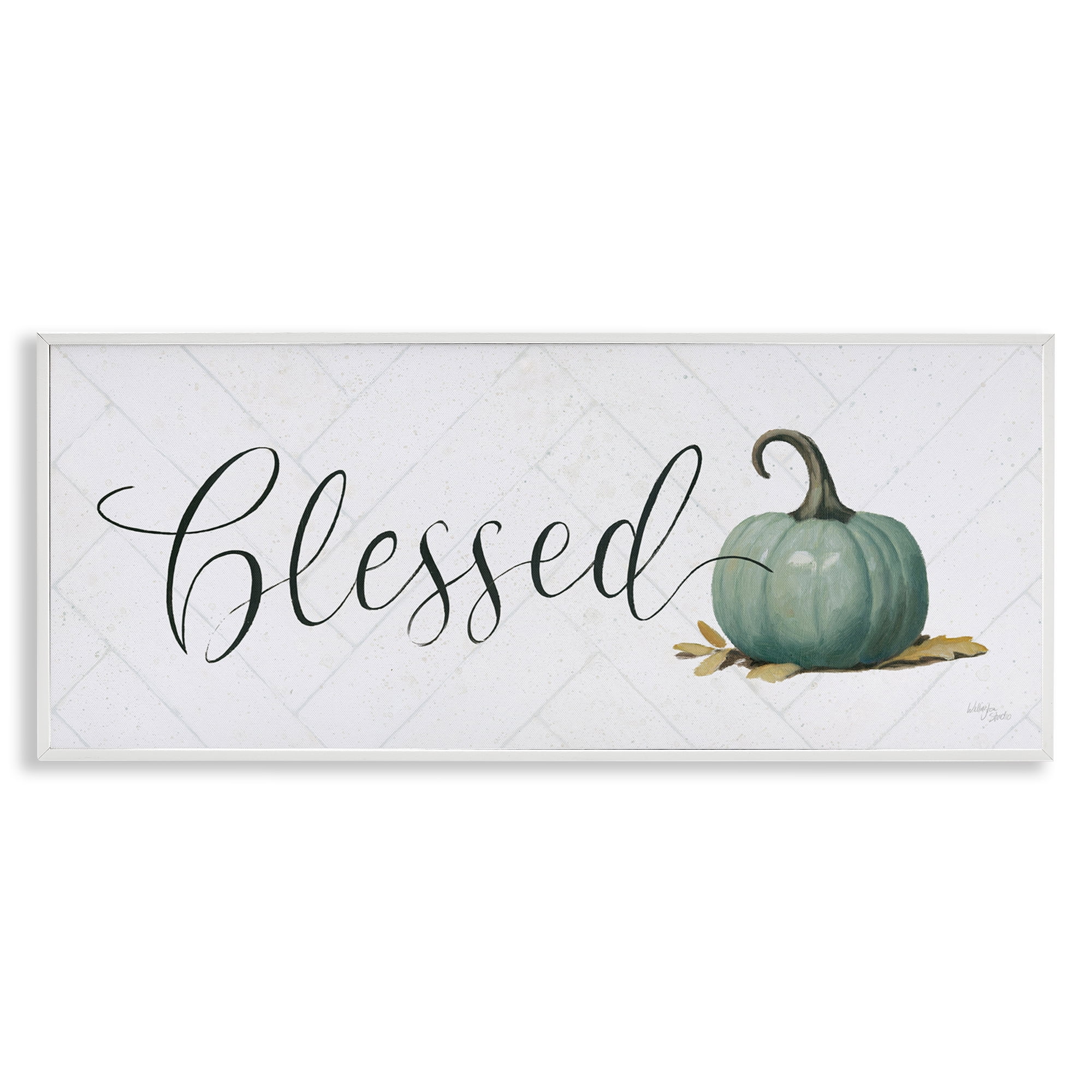 Stupell Industries Blessed with Pumpkin Typography Painting White Framed Art Prints Wall Art, 30 x 13