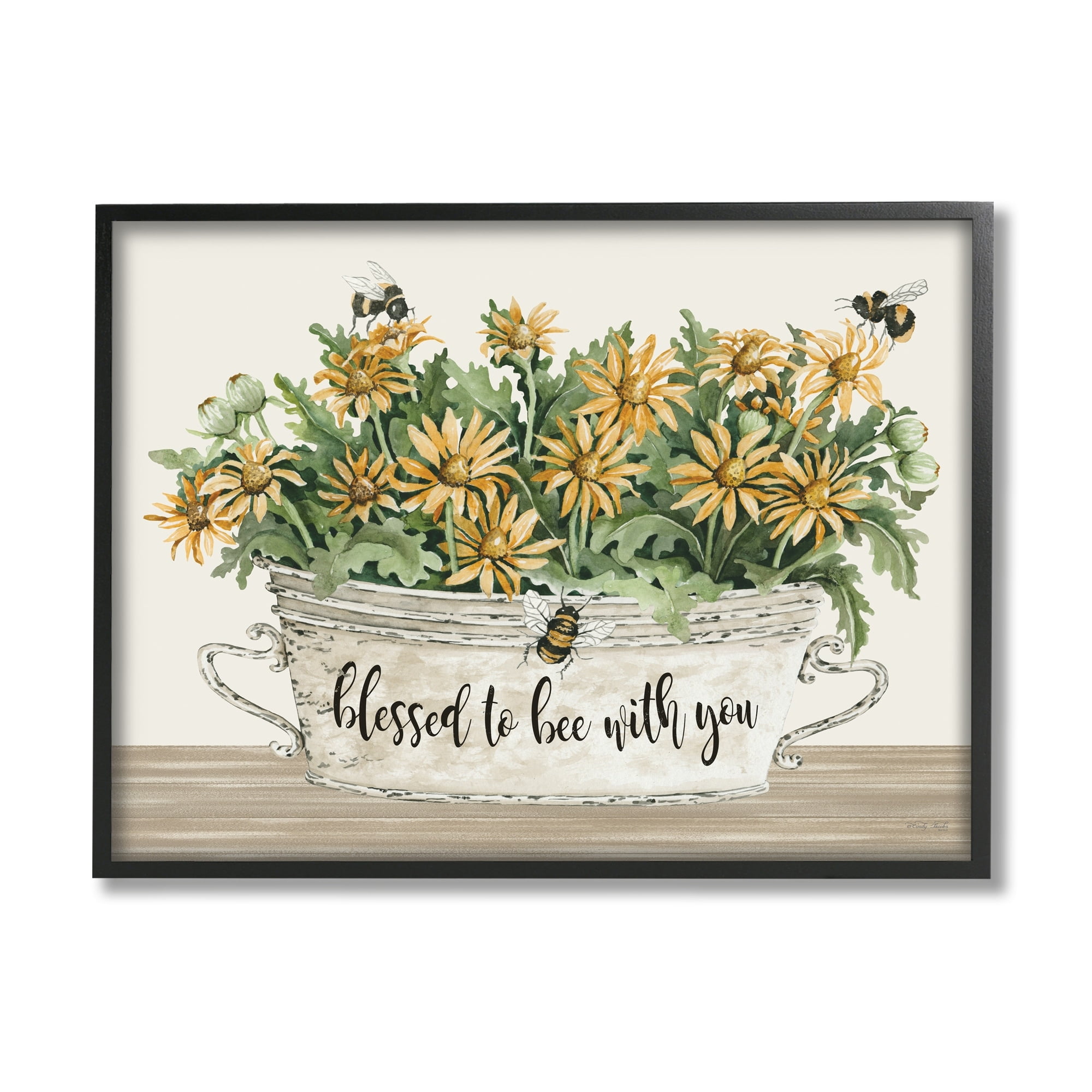 Stupell Industries Blessed with You Farmhouse Rustic Daisies Flower Planter,20 x 16, Design by Cindy Jacobs