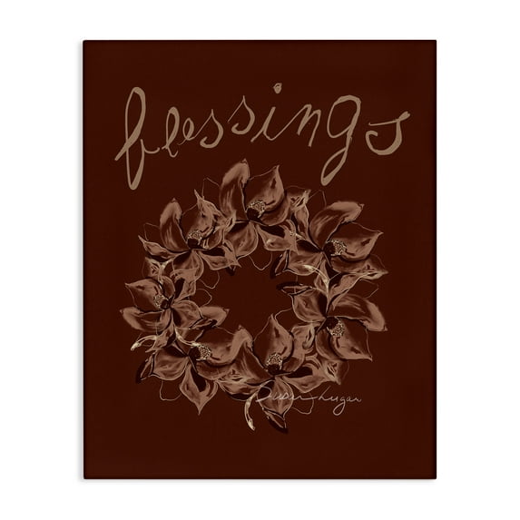 Stupell Industries Blessings Brown Autumn Wreath Canvas Wall Art design by Susan Lugar, 30 x 24