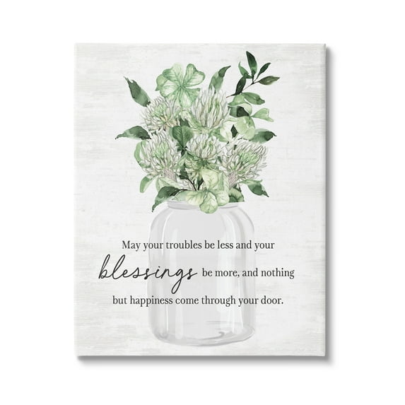 Stupell Industries Blessings & Happiness Proverb Botanical & Floral Painting Gallery Wrapped Canvas Art Print Wall Art, 36 x 48