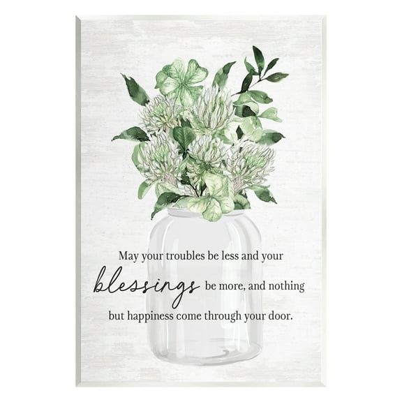 Stupell Industries Blessings & Happiness Proverb Botanical & Floral Painting Unframed Art Print Wall Art, 10 x 15