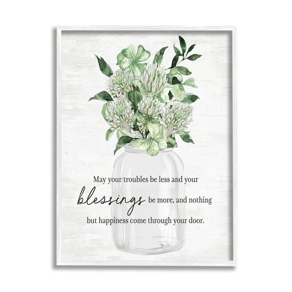 Stupell Industries Blessings & Happiness Proverb Botanical & Floral Painting White Framed Art Print Wall Art, 24 x 30
