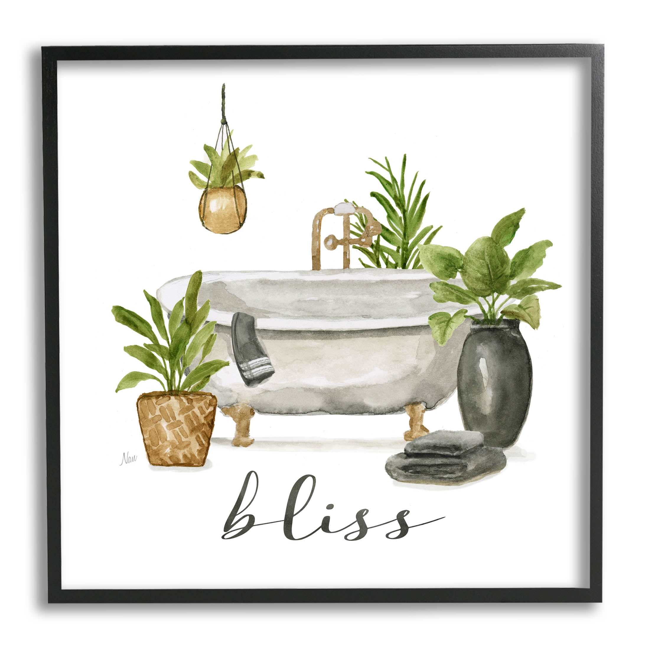 Stupell Industries Bliss Various Potted Plants Graphic Art Black Framed Art Print Wall Art, Design by Nan