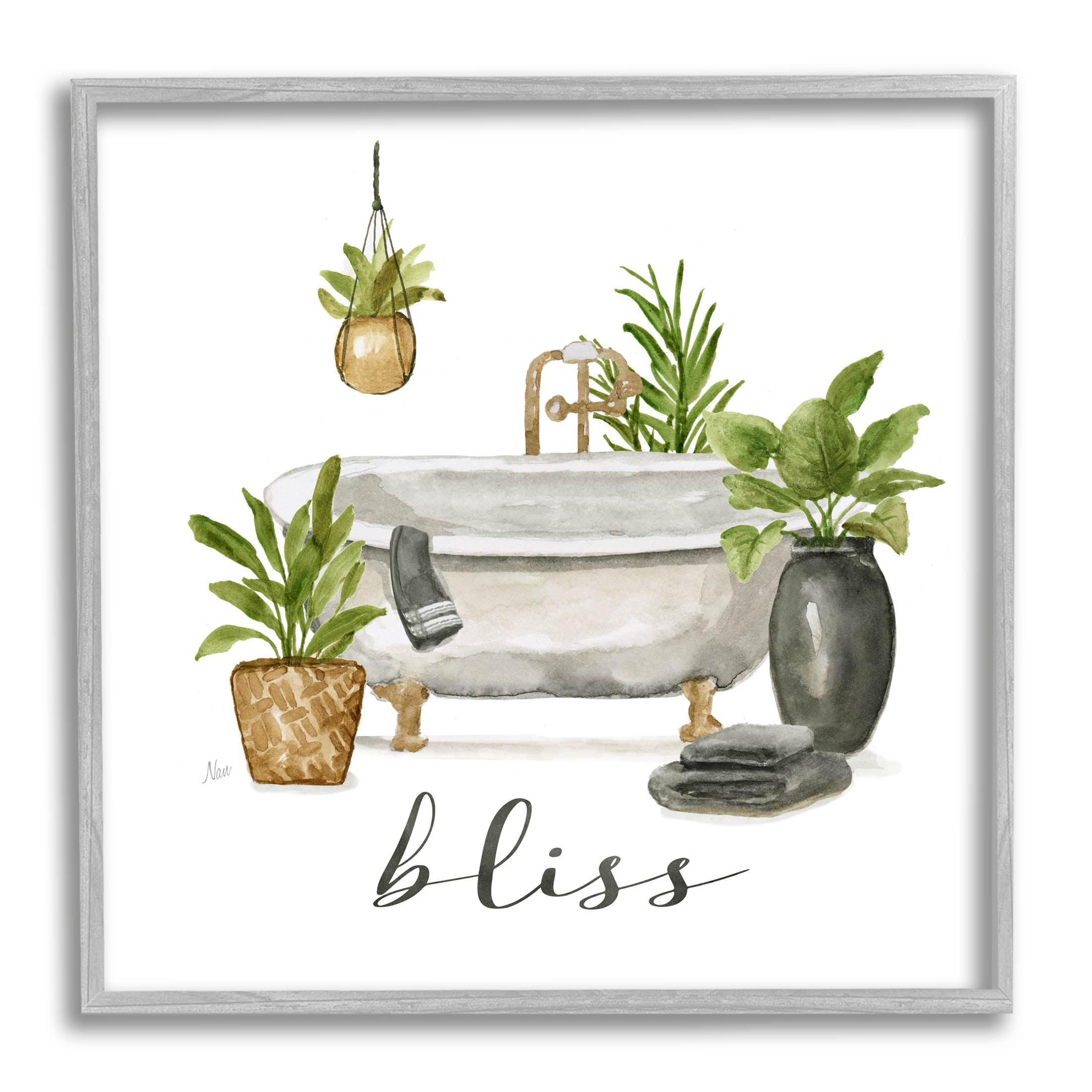 Stupell Industries Bliss Various Potted Plants Graphic Art Gray Framed Art Print Wall Art, Design by Nan