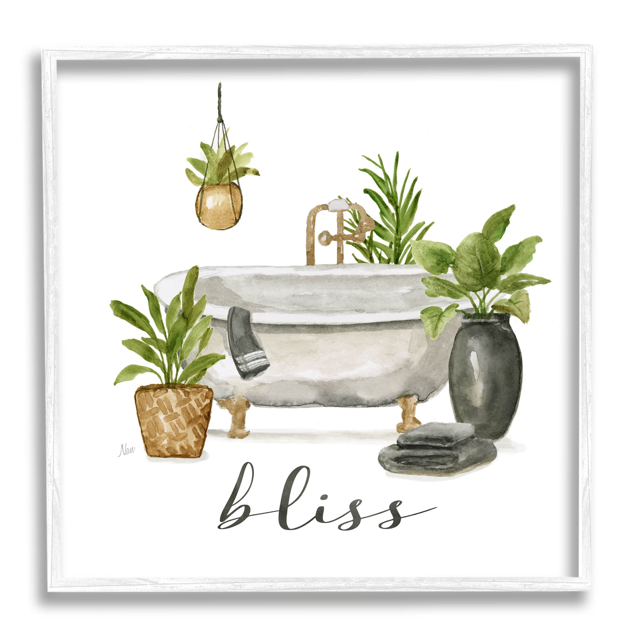Stupell Industries Bliss Various Potted Plants Graphic Art White Framed Art Print Wall Art, Design by Nan