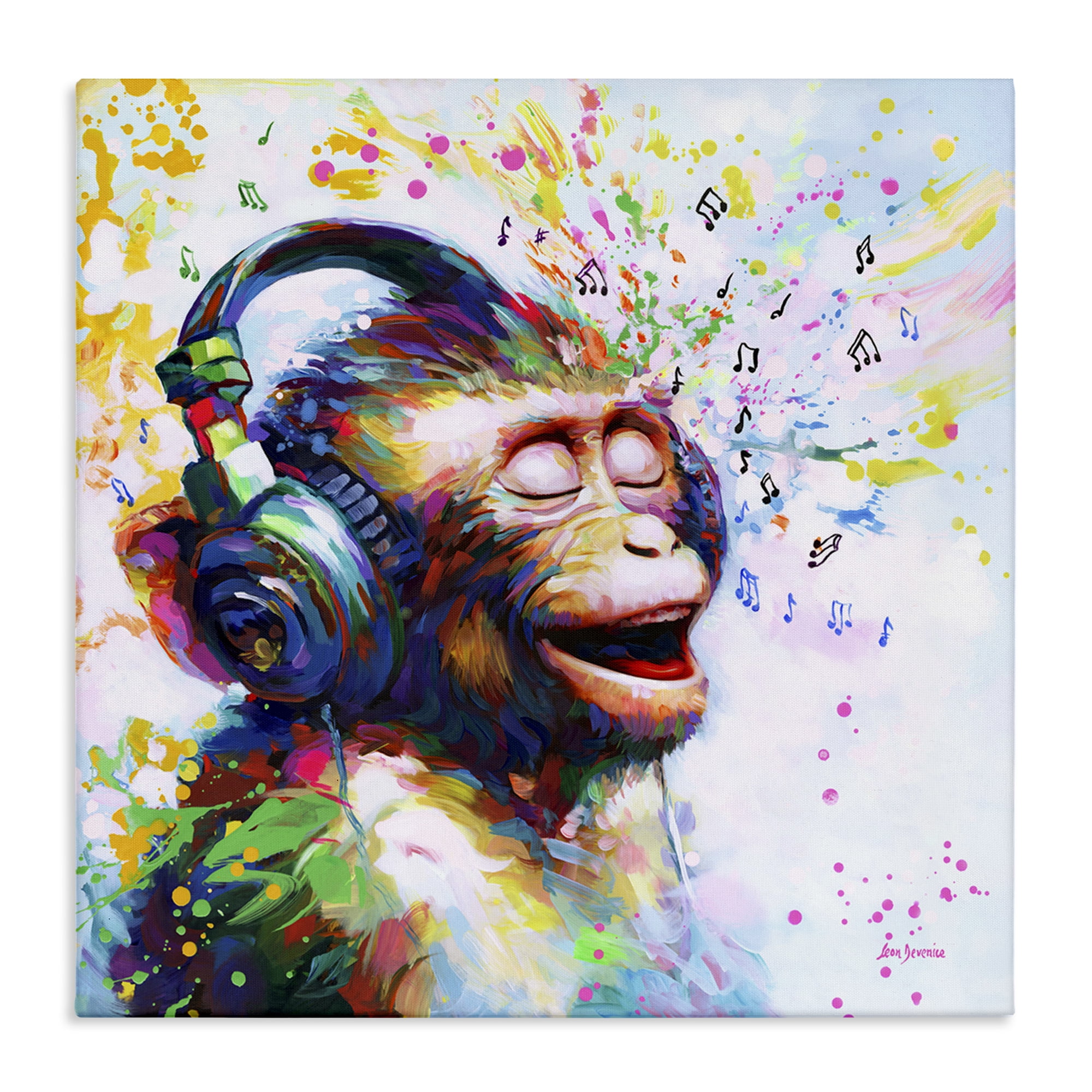 Stupell Industries Blissful Beats Monkey Animals & Insects Painting Gallery Wrapped Canvas Art Print Wall Art, 24 x 24