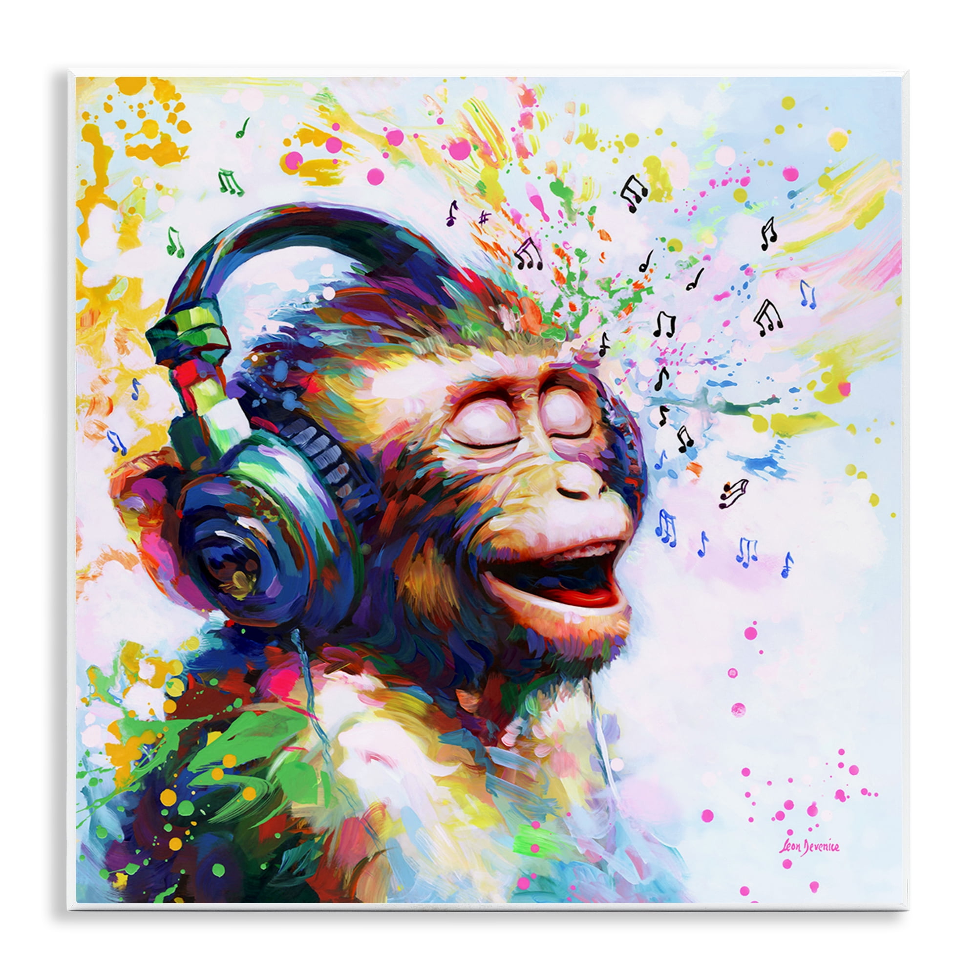 Stupell Industries Blissful Beats Monkey Animals & Insects Painting Unframed Art Print Wall Art, 12 x 12