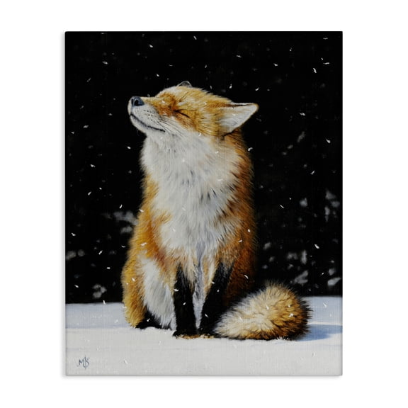 Stupell Industries Blissful Fox with Snowflakes Animals Painting Wrapped Canvas Art Print Wall Art, 16 x 20
