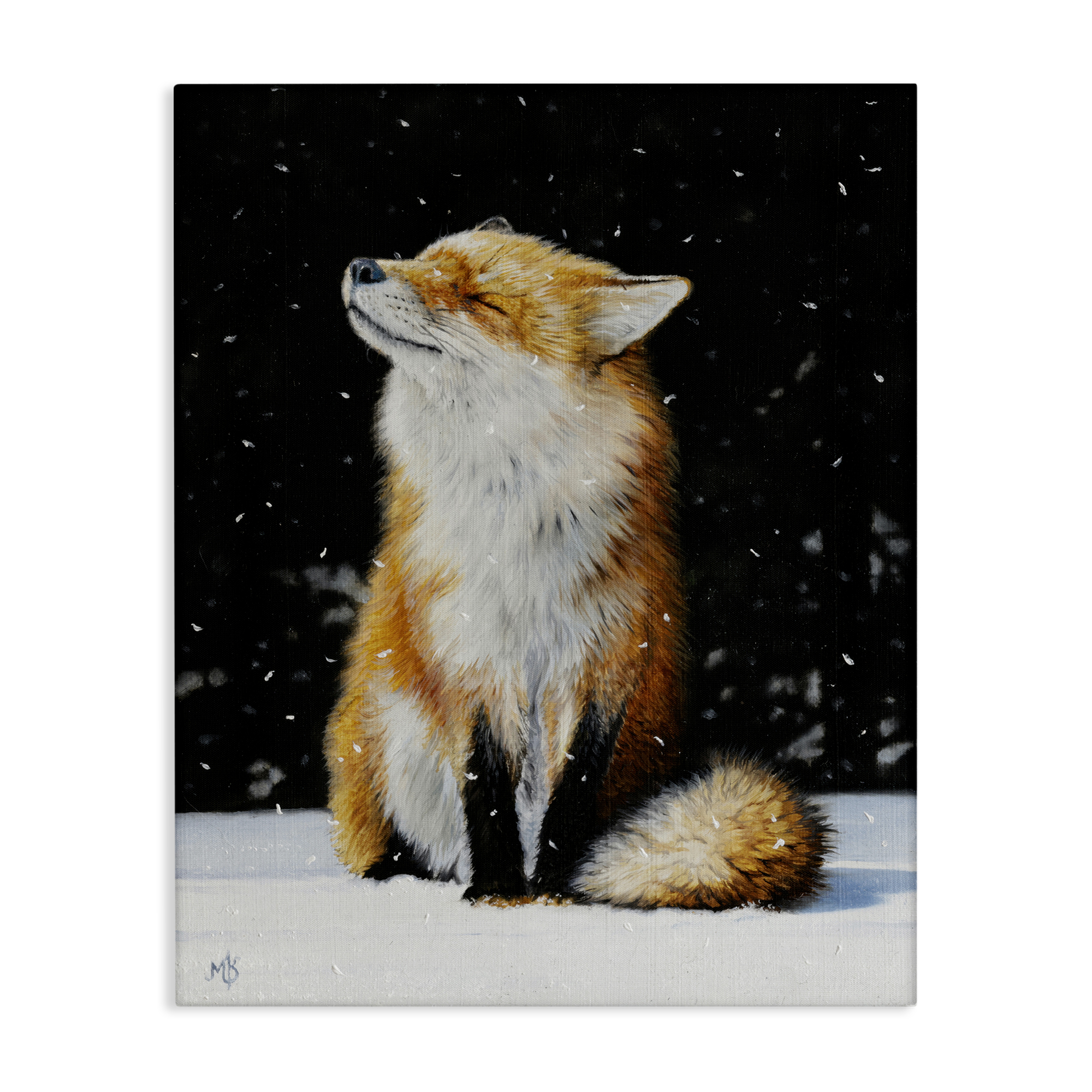 Stupell Industries Blissful Fox with Snowflakes Animals Painting Wrapped Canvas Art Print Wall Art, 30 x 40