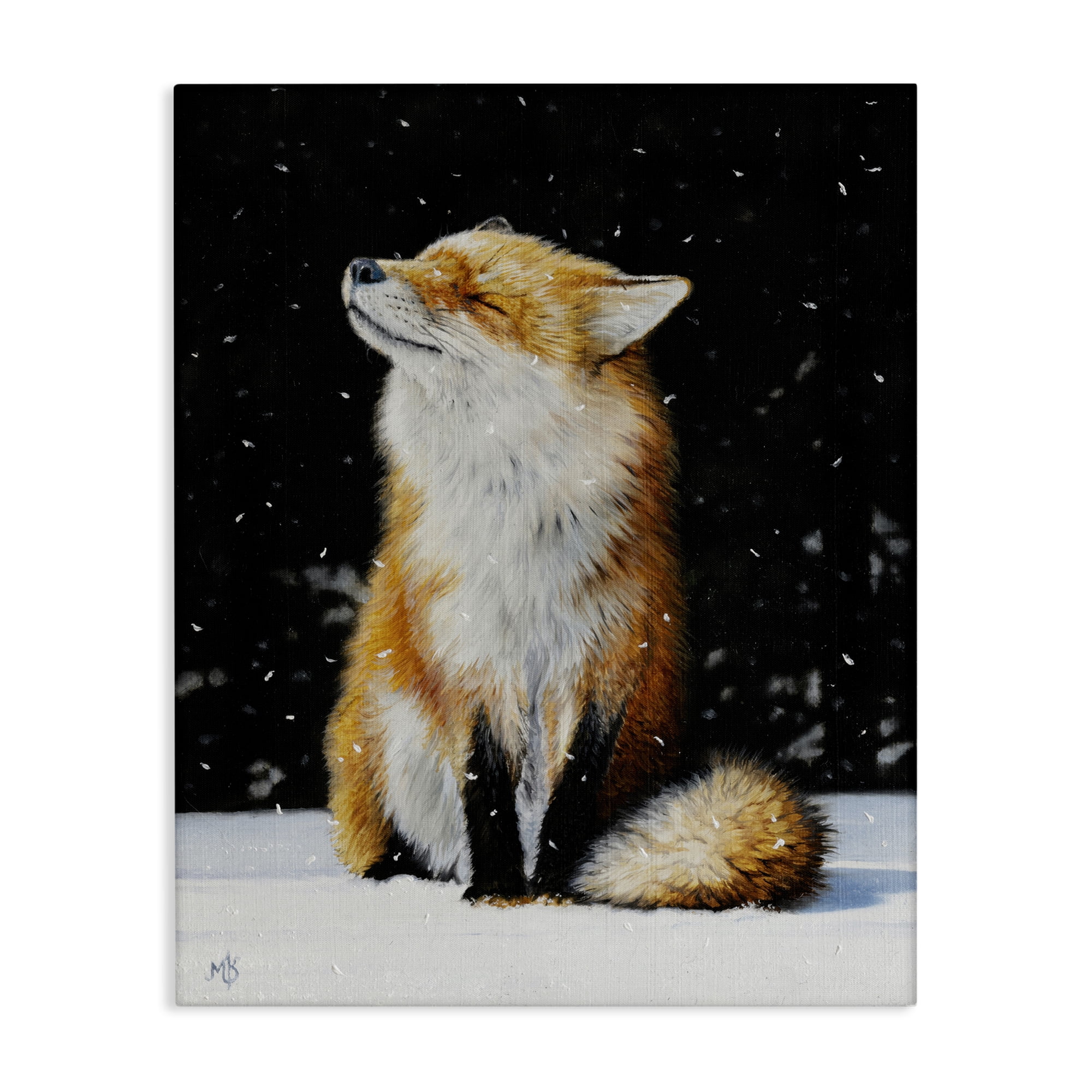 Stupell Industries Blissful Fox with Snowflakes Animals Painting Wrapped Canvas Art Print Wall Art, 36 x 48