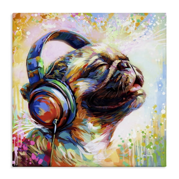 Stupell Industries Blissful Music Pug Animals & Insects Painting Gallery Wrapped Canvas Art Print Wall Art, 17 x 17