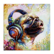 Stupell Industries Blissful Music Pug Animals & Insects Painting Gallery Wrapped Canvas Art Print Wall Art, 17 x 17