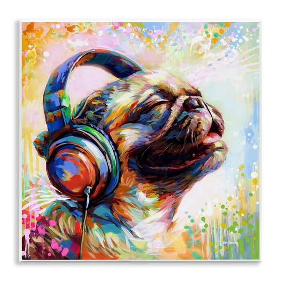 Stupell Industries Blissful Music Pug Animals & Insects Painting Unframed Art Print Wall Art, 12 x 12