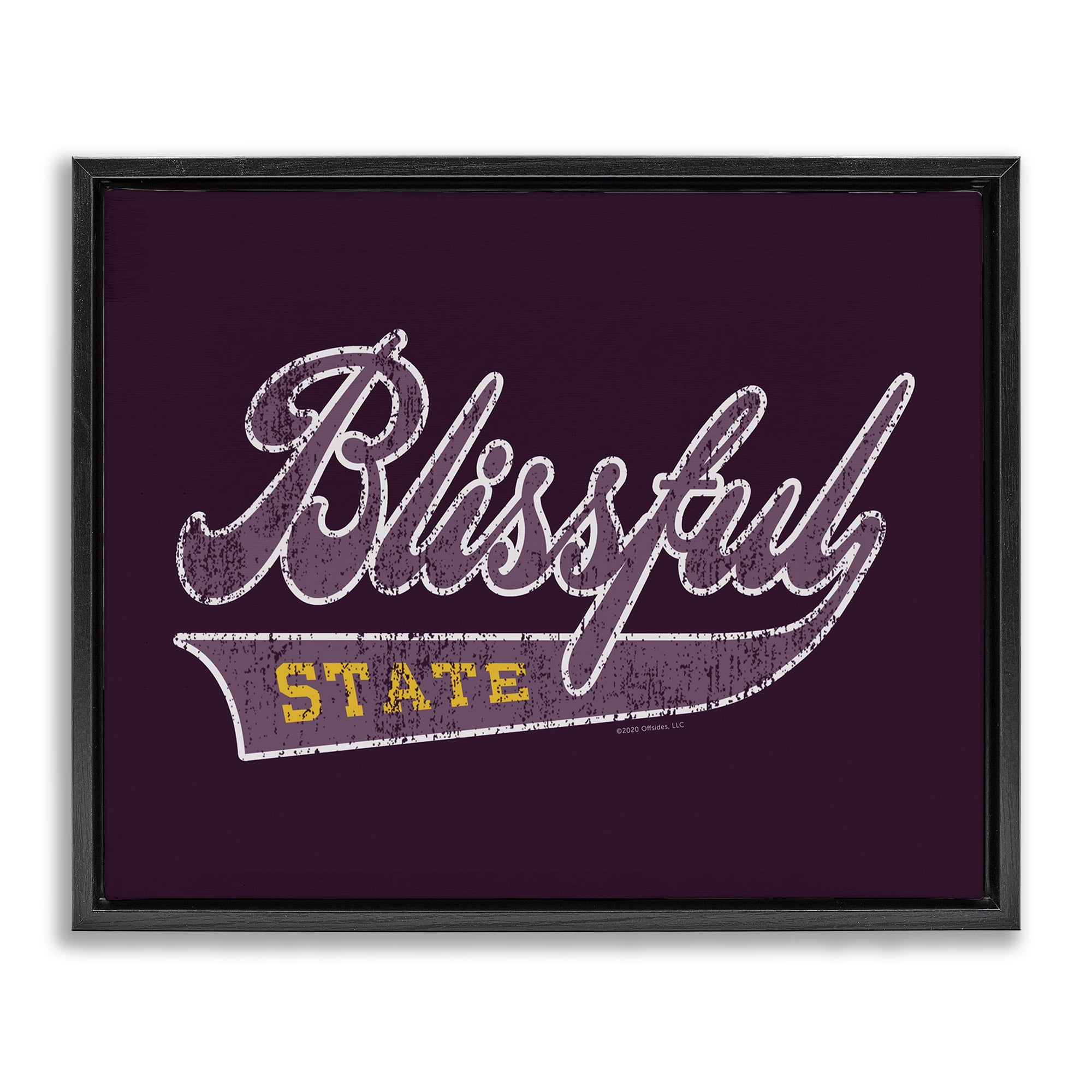 Stupell Industries Blissful State Varsity Novelty & Humor Painting Black Floater Framed Canvas Art Print Wall Art, 21 x 17