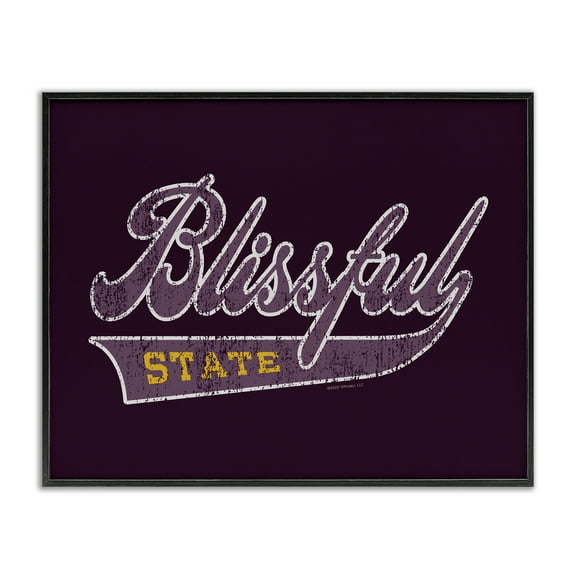 Stupell Industries Blissful State Varsity Novelty & Humor Painting Black Framed Art Print Wall Art, 14 x 11