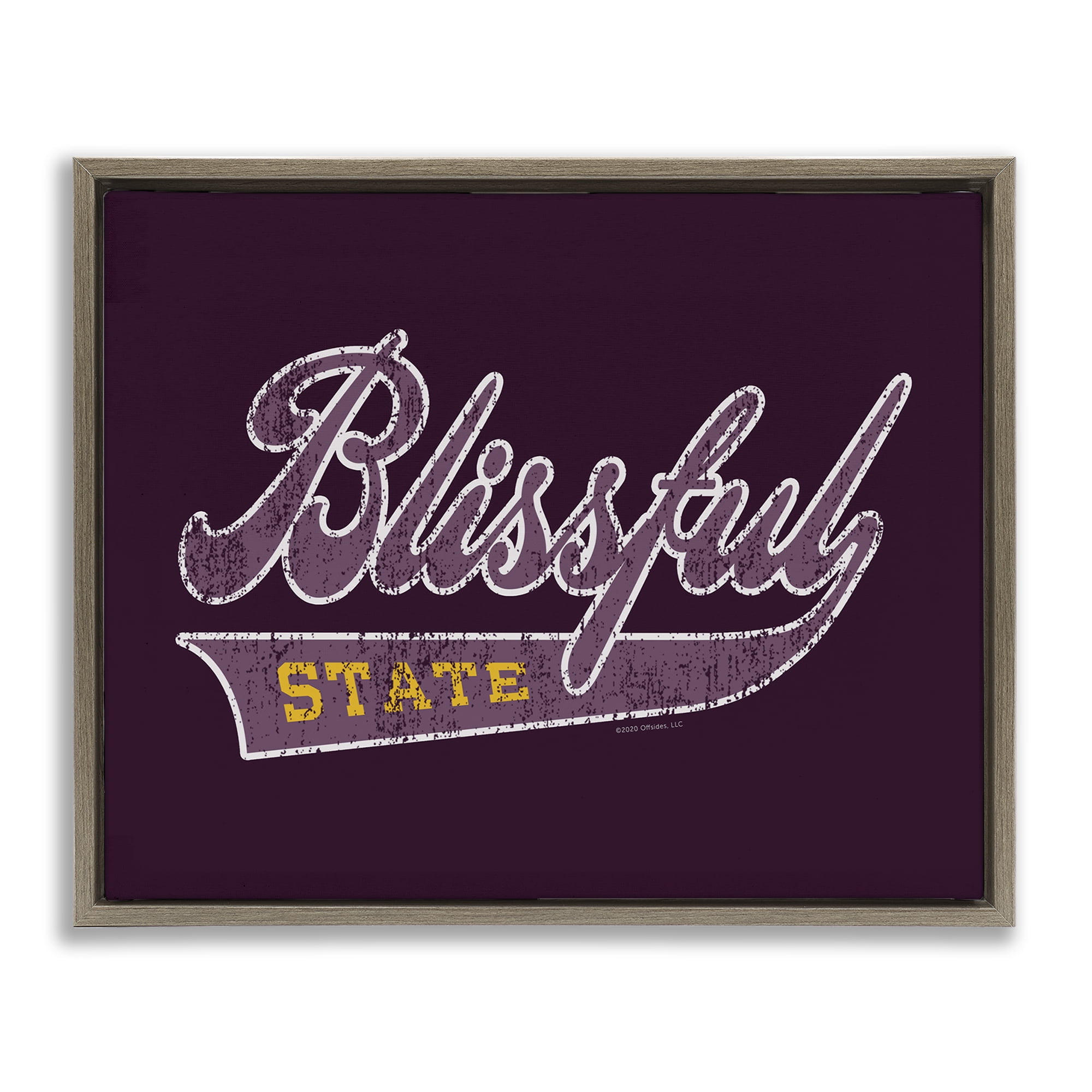 Stupell Industries Blissful State Varsity Novelty & Humor Painting Brown Floater Framed Canvas Art Print Wall Art, 21 x 17