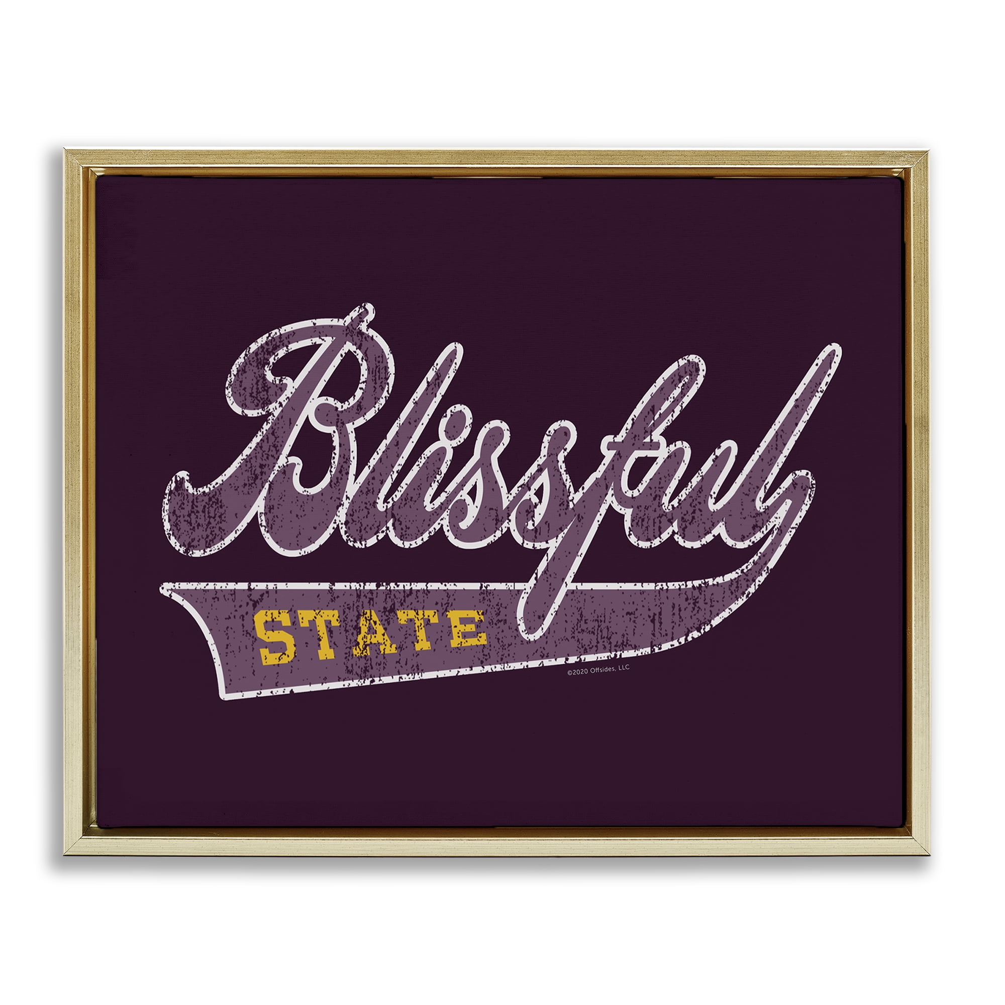 Stupell Industries Blissful State Varsity Novelty & Humor Painting Gold Floater Framed Canvas Art Print Wall Art, 21 x 17