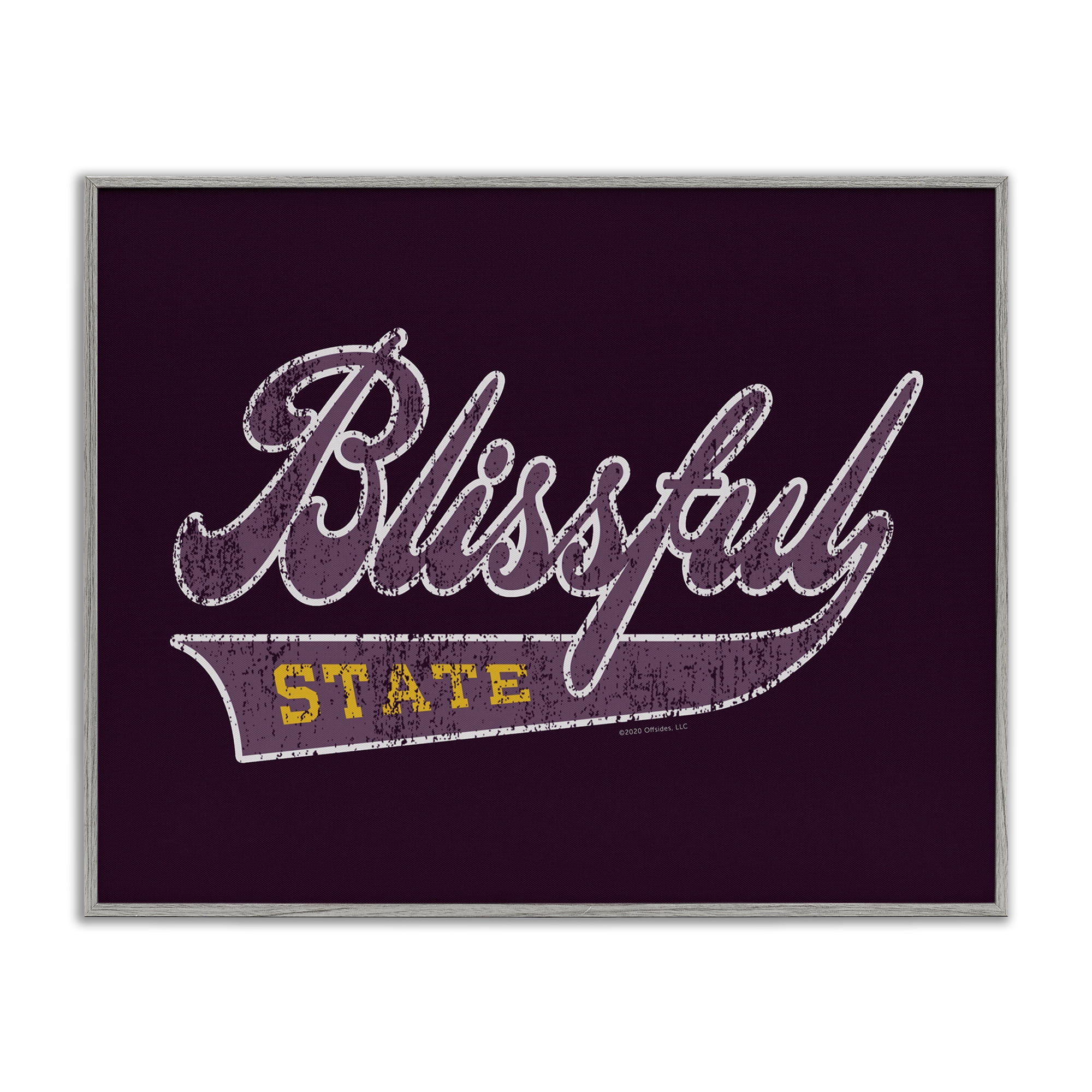 Stupell Industries Blissful State Varsity Novelty & Humor Painting Gray Framed Art Print Wall Art, 30 x 24