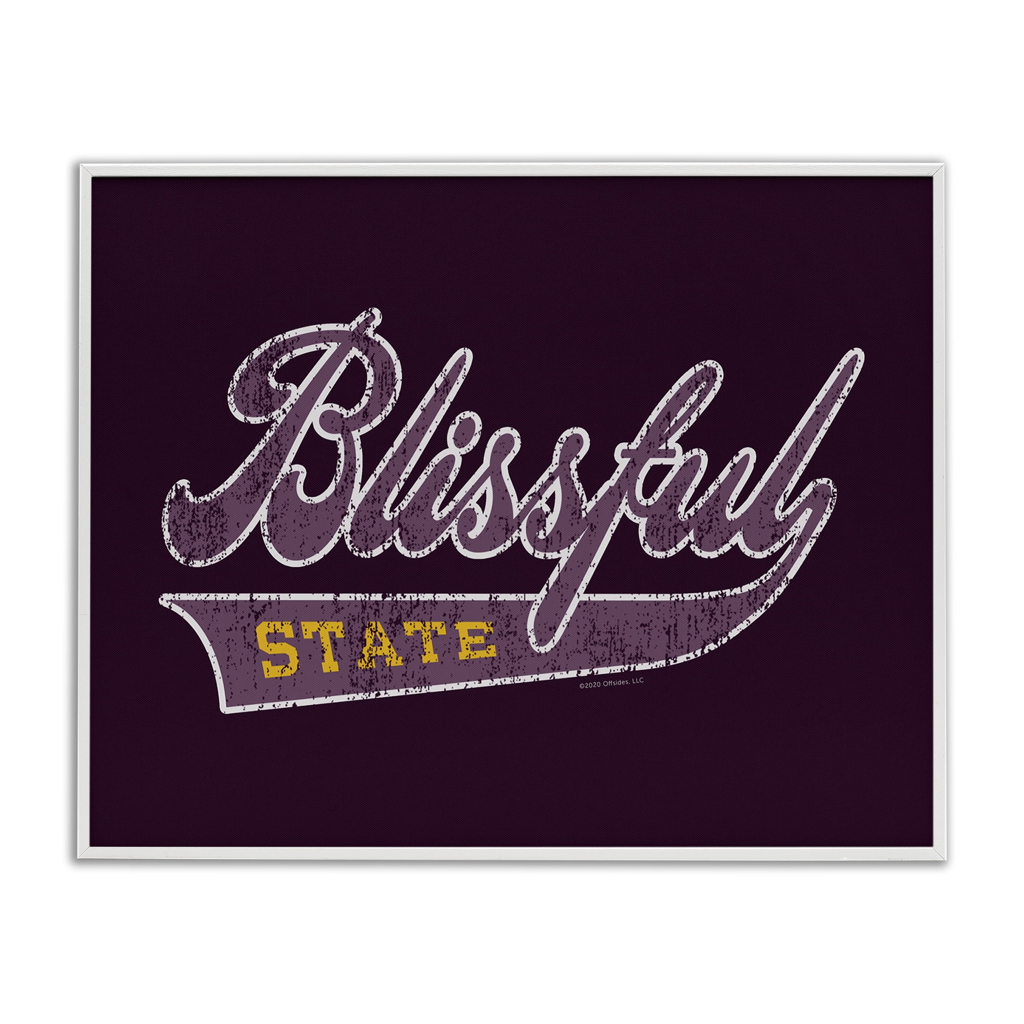 Stupell Industries Blissful State Varsity Novelty & Humor Painting White Framed Art Print Wall Art, 20 x 16