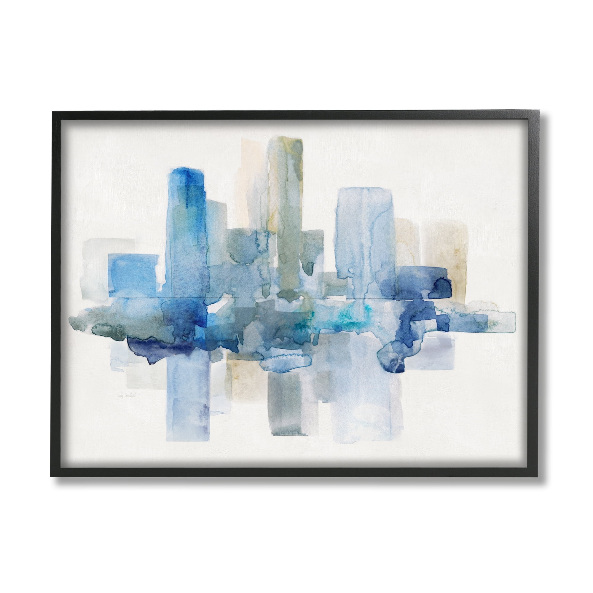 Stupell Industries Blocked Abstract Cityscape Scene Reflection Watercolor Detail Painting Black Framed Art Print Wall Art, Design by Sally Swatland