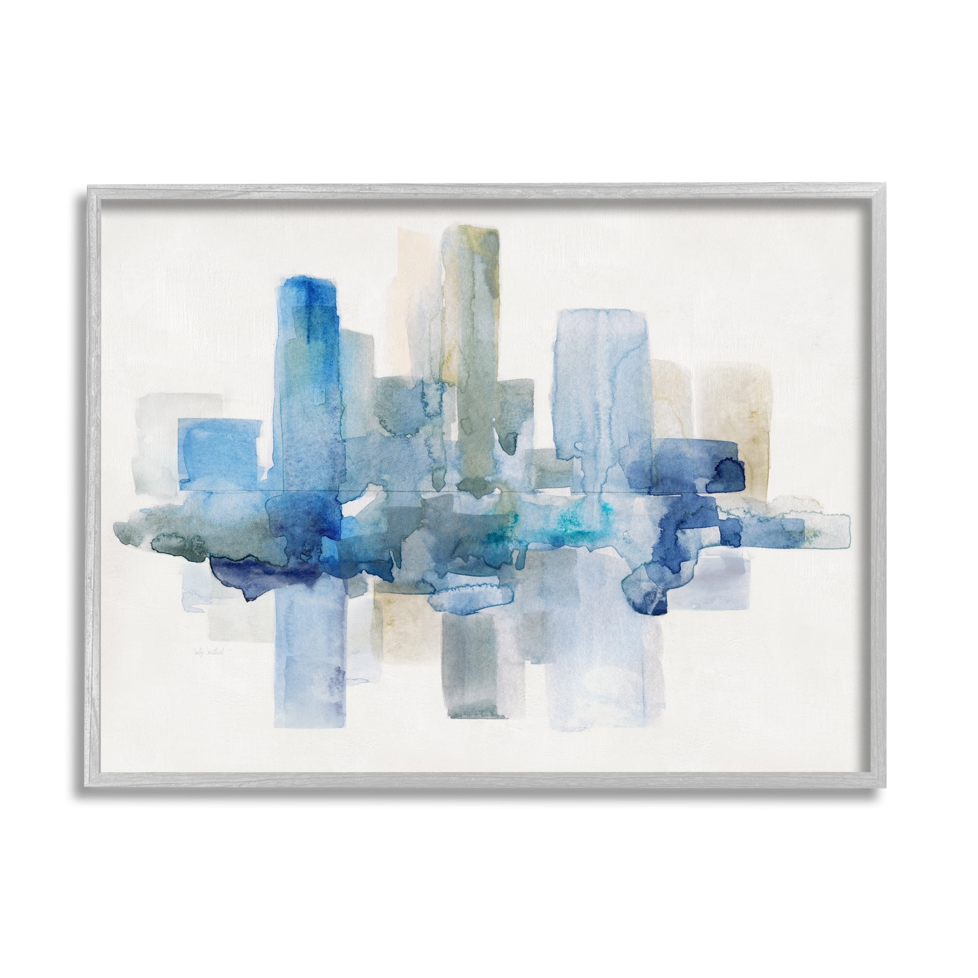 Stupell Industries Blocked Abstract Cityscape Scene Reflection Watercolor Detail Painting Gray Framed Art Print Wall Art, Design by Sally Swatland