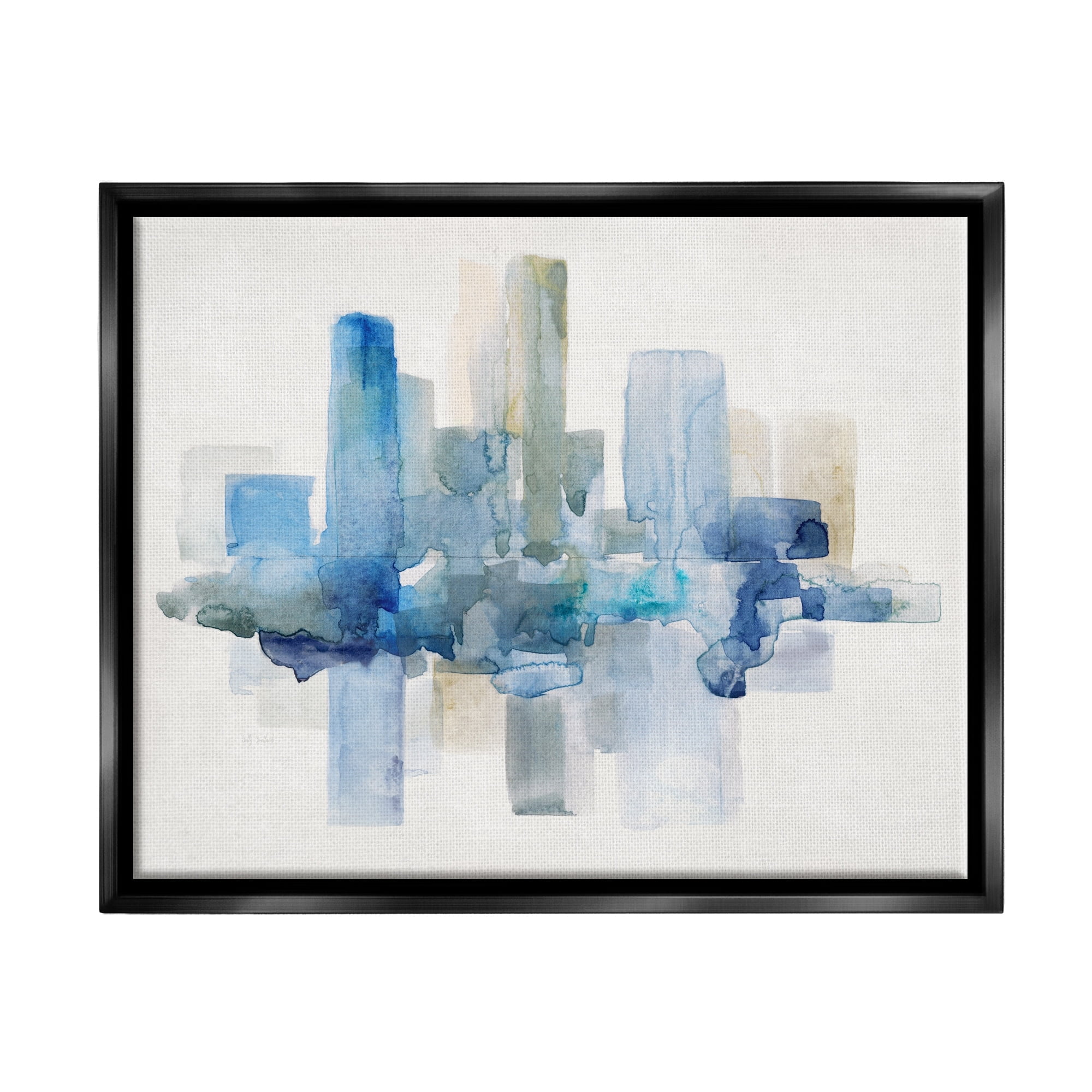 Stupell Industries Blocked Abstract Cityscape Scene Reflection Watercolor Detail Painting Jet Black Floating Framed Canvas Print Wall Art, Design by Sally Swatland
