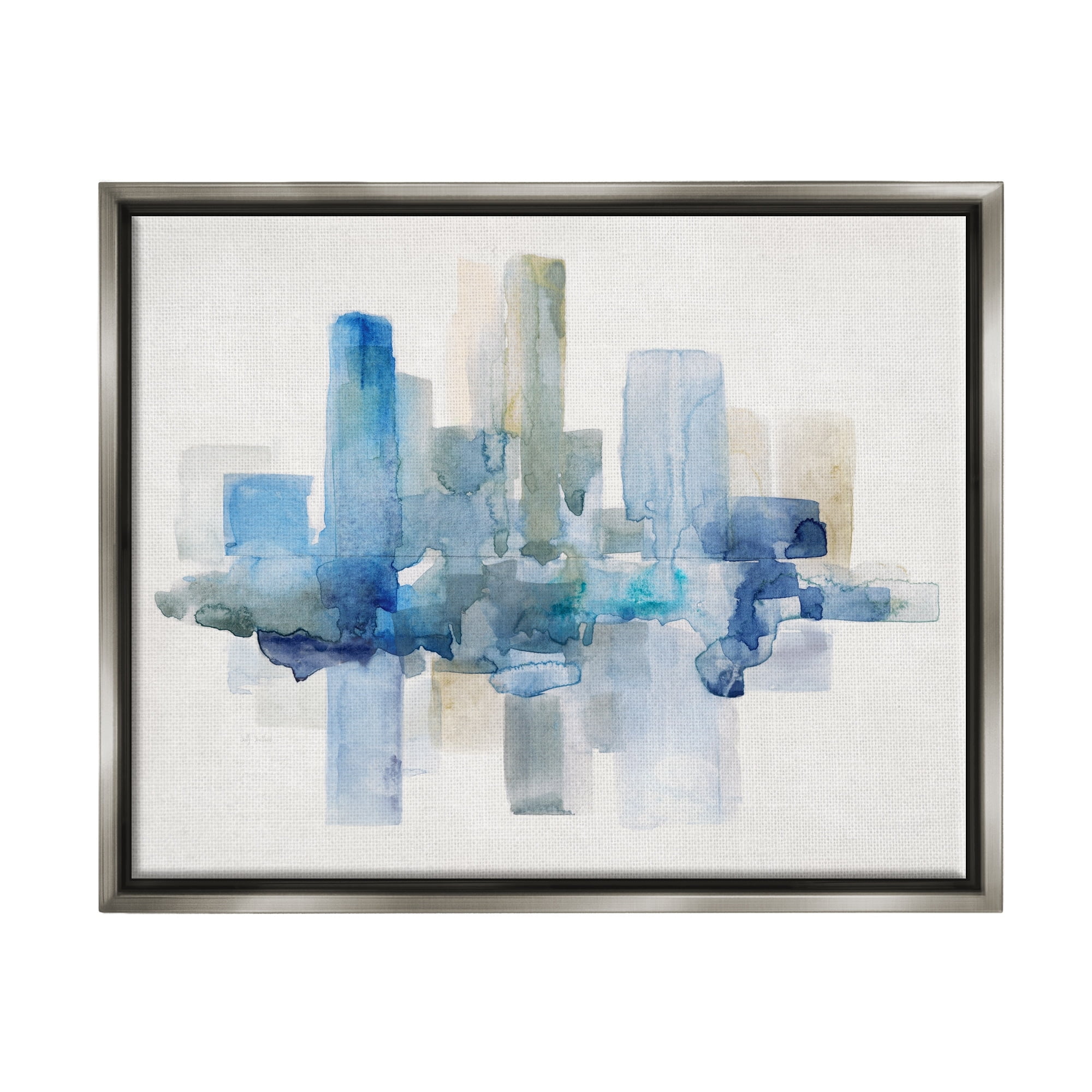 Stupell Industries Blocked Abstract Cityscape Scene Reflection Watercolor Detail Painting Luster Gray Floating Framed Canvas Print Wall Art, Design by Sally Swatland