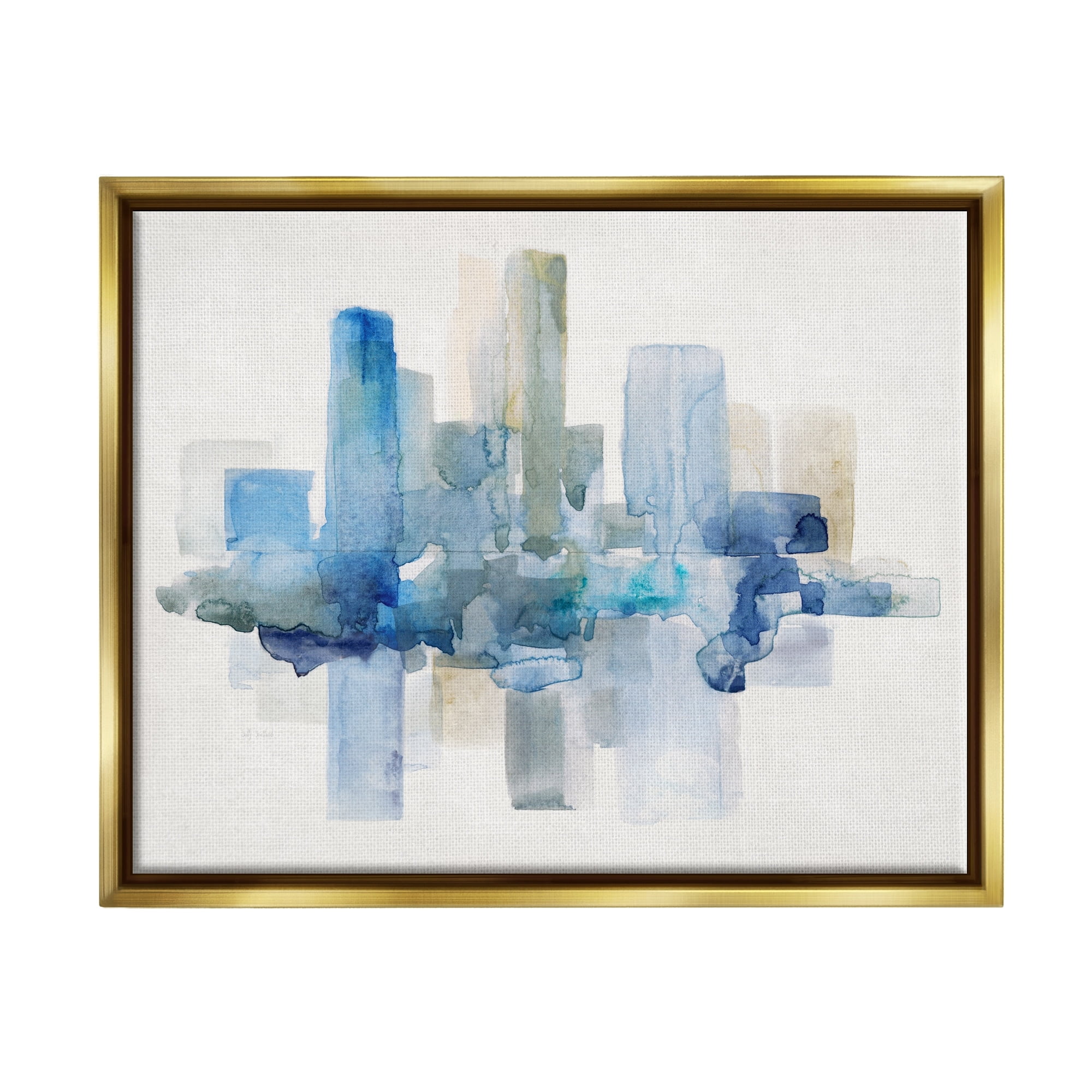 Stupell Industries Blocked Abstract Cityscape Scene Reflection Watercolor Detail Painting Metallic Gold Floating Framed Canvas Print Wall Art, Design by Sally Swatland