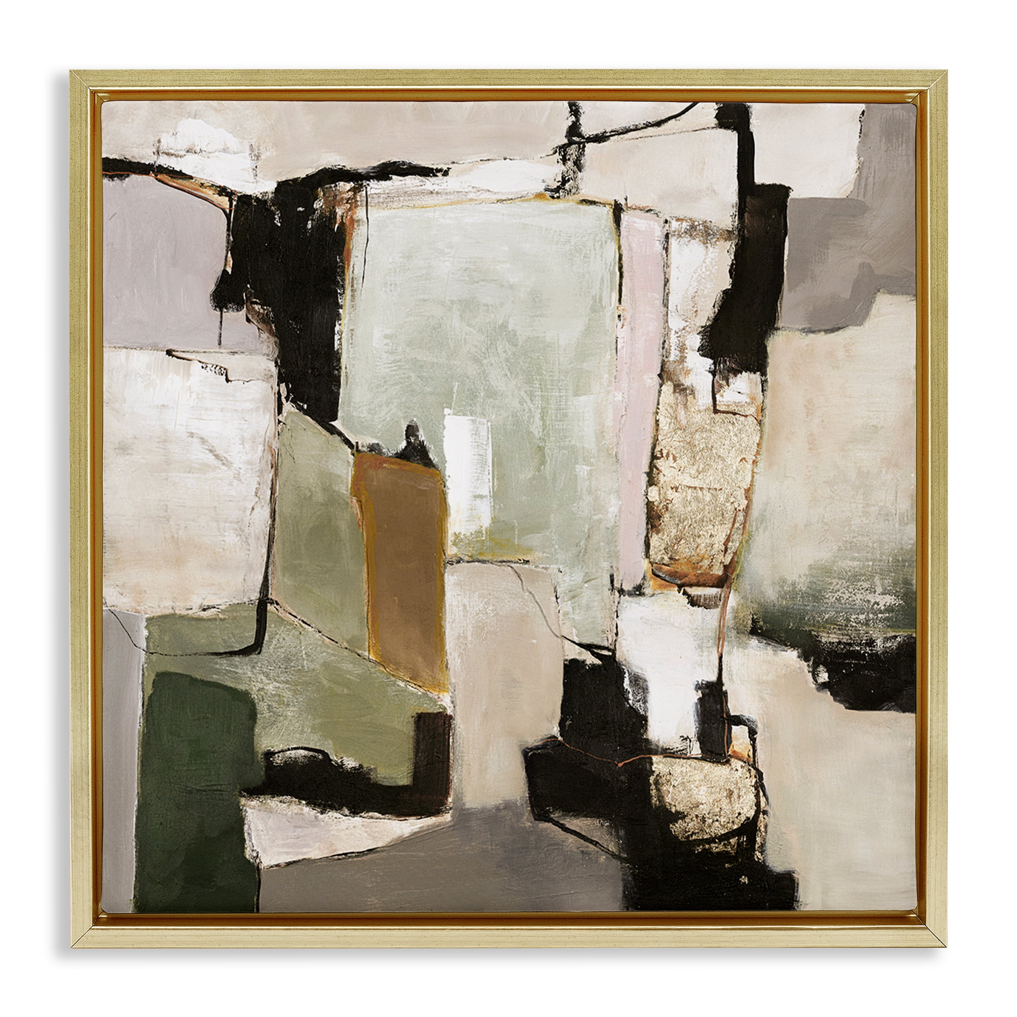 Stupell Industries Blocked Composition Details Abstract Painting Gold Floater Framed Canvas Art Print Wall Art, 18 x 18