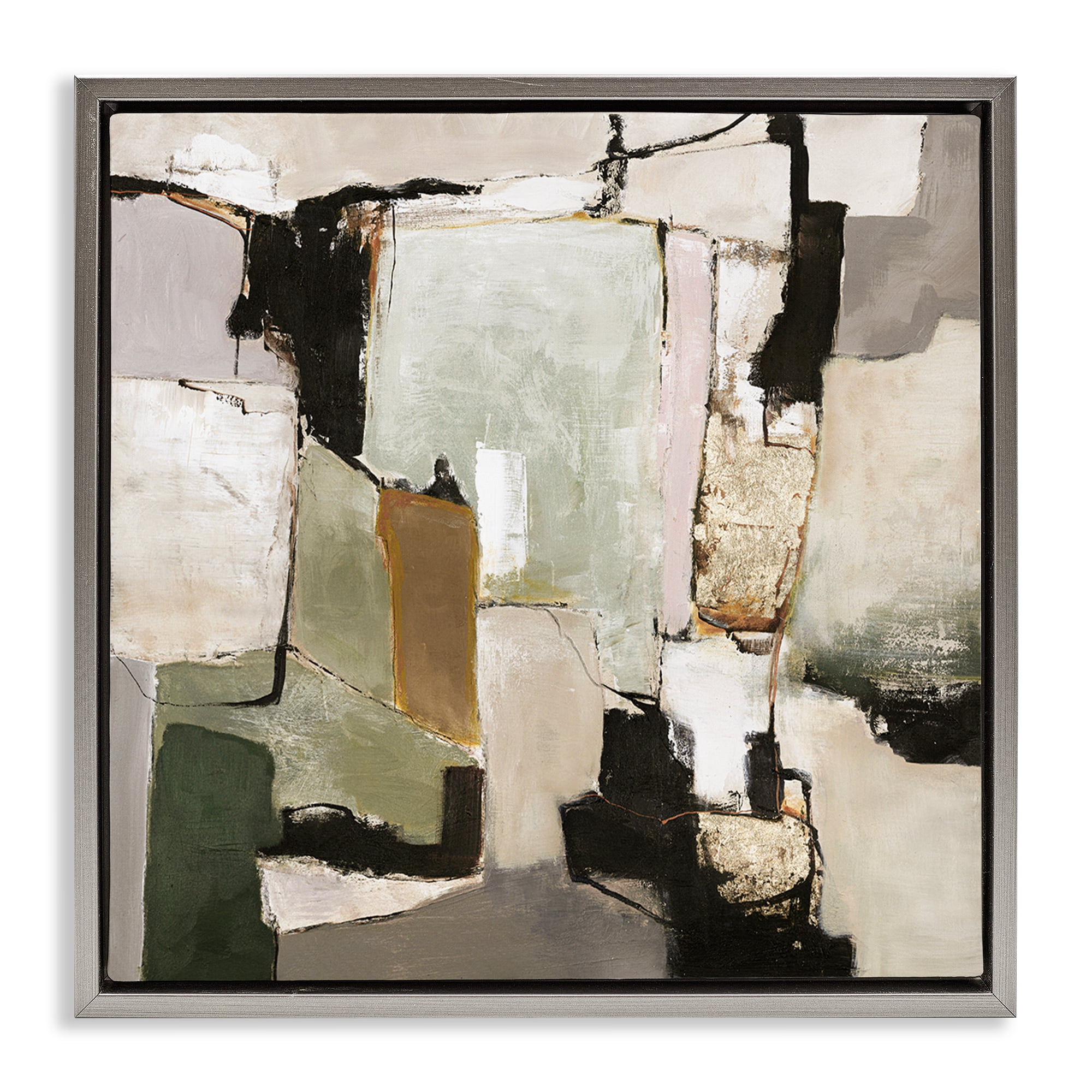 Stupell Industries Blocked Composition Details Abstract Painting Gray Floater Framed Canvas Art Print Wall Art, 18 x 18