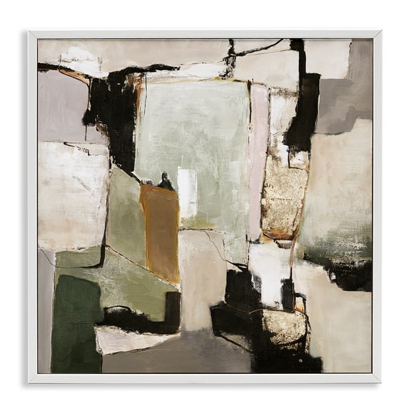 Stupell Industries Blocked Composition Details Abstract Painting White Framed Art Print Wall Art, 12 x 12