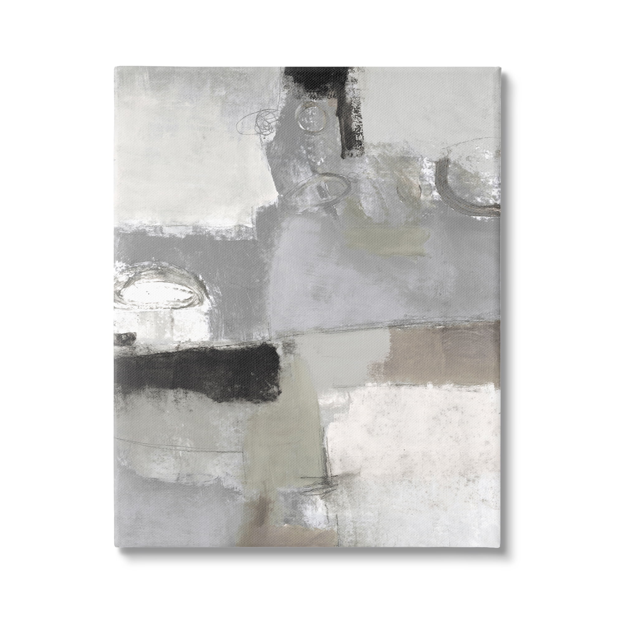 Stupell Industries Blocked Geometric Shapes Black Detail Circles Painting Gallery Wrapped Canvas Print Wall Art, Design by Lisa Ridgers