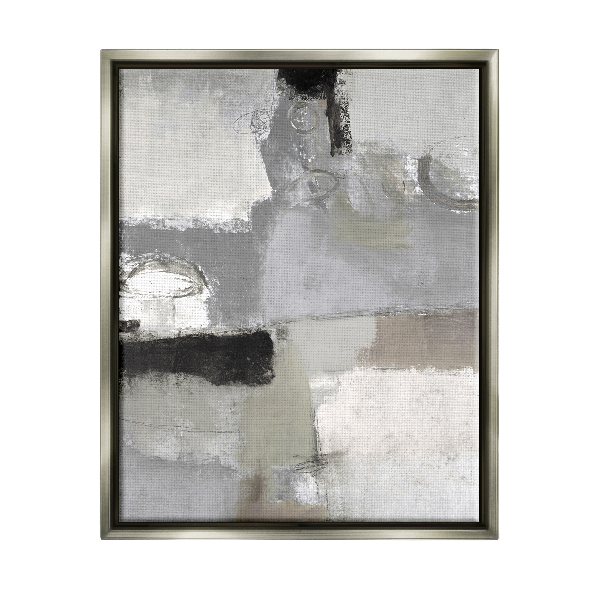 Stupell Industries Blocked Geometric Shapes Black Detail Circles Painting Luster Gray Floating