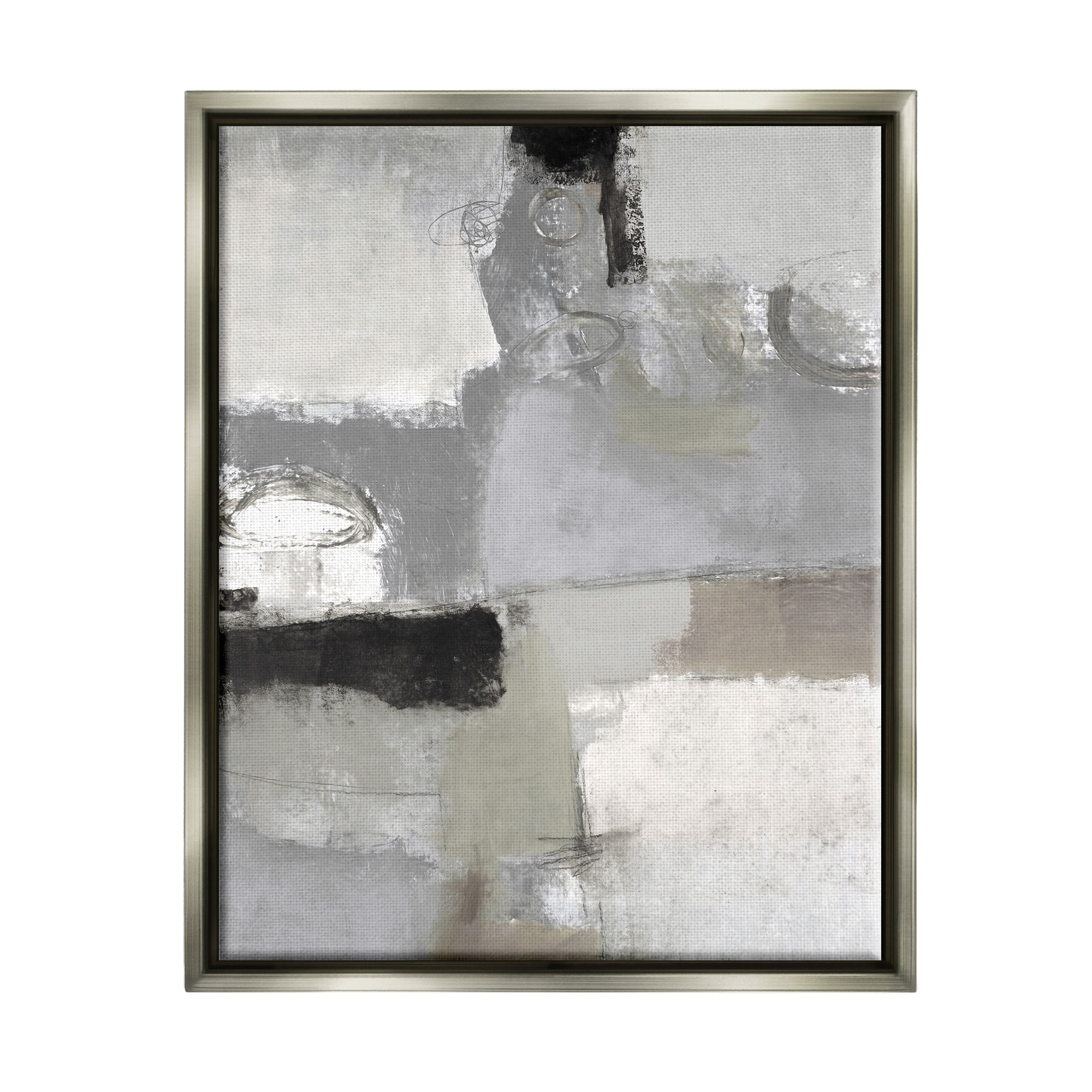 Stupell Industries Blocked Geometric Shapes Black Detail Circles Painting Luster Gray Floating Framed Canvas Print Wall Art, Design by Lisa Ridgers