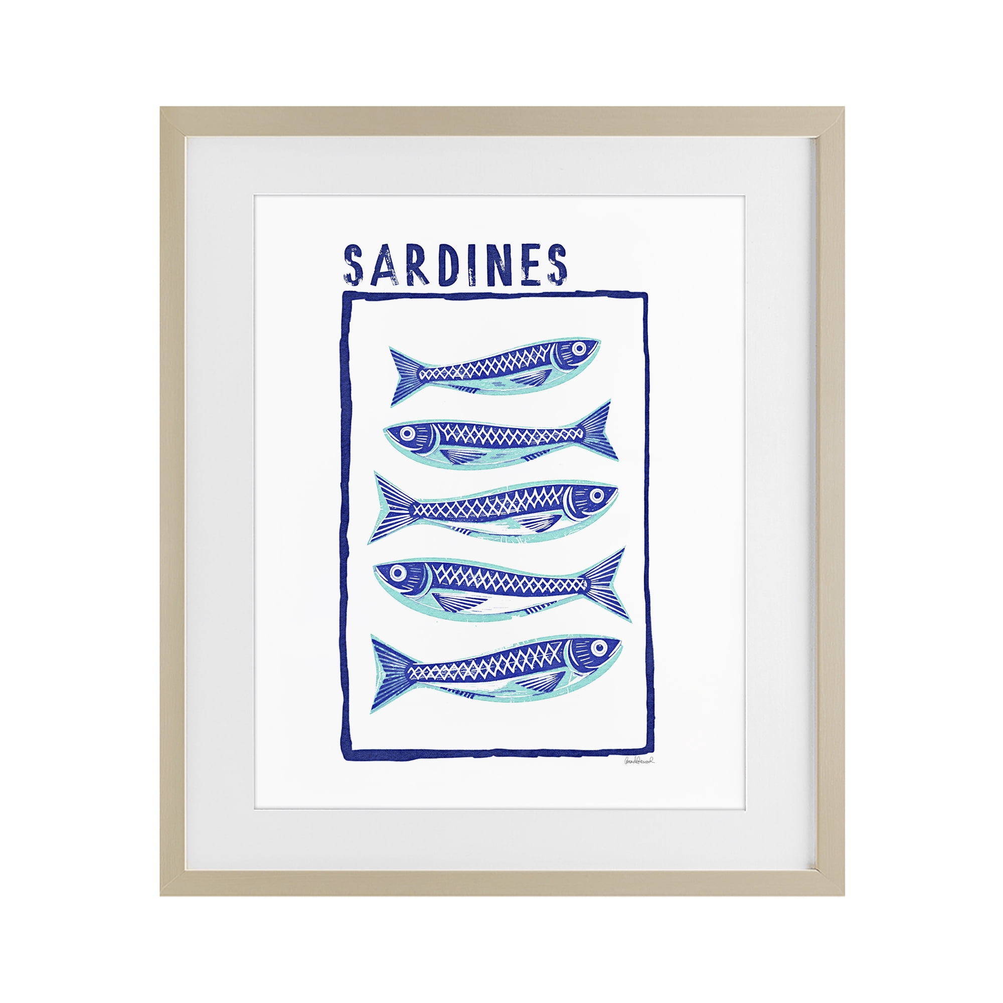 Stupell Industries Blocked Sardines Pattern Birch Framed Print Under Glass, design by Amanda Greenwood