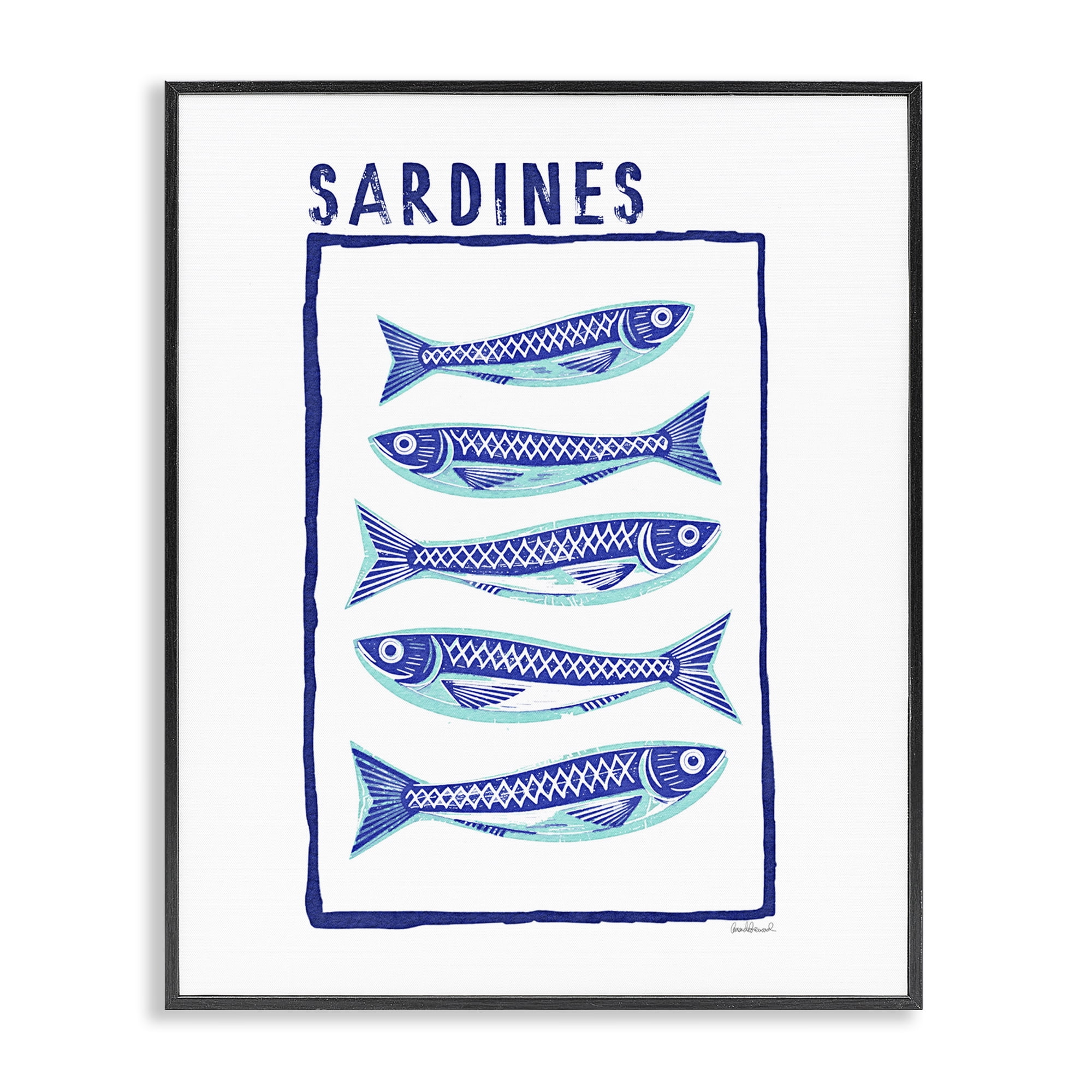 Stupell Industries Blocked Sardines Pattern Black Framed Giclee Art, design by Amanda Greenwood