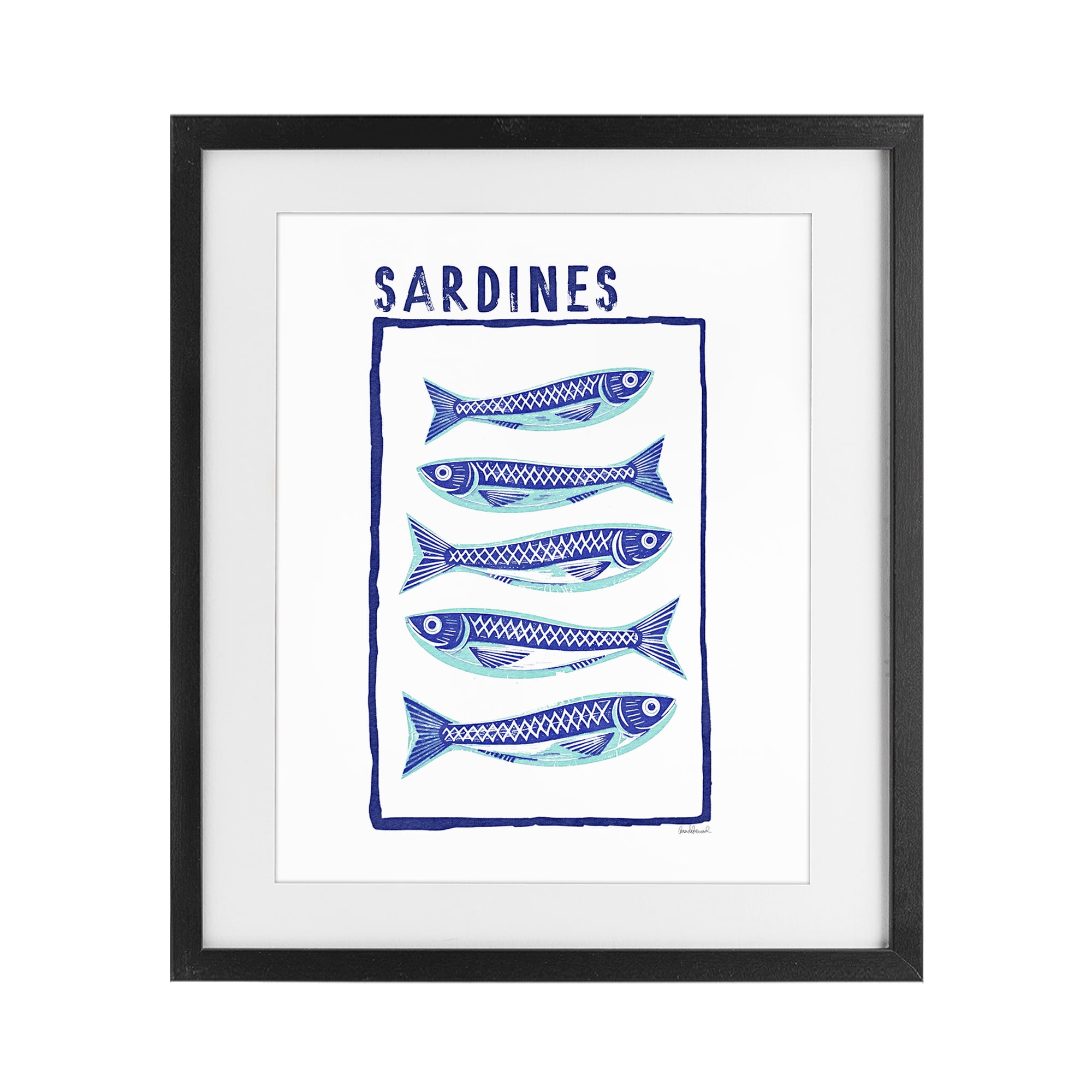 Stupell Industries Blocked Sardines Pattern Black Framed Print Under Glass, design by Amanda Greenwood