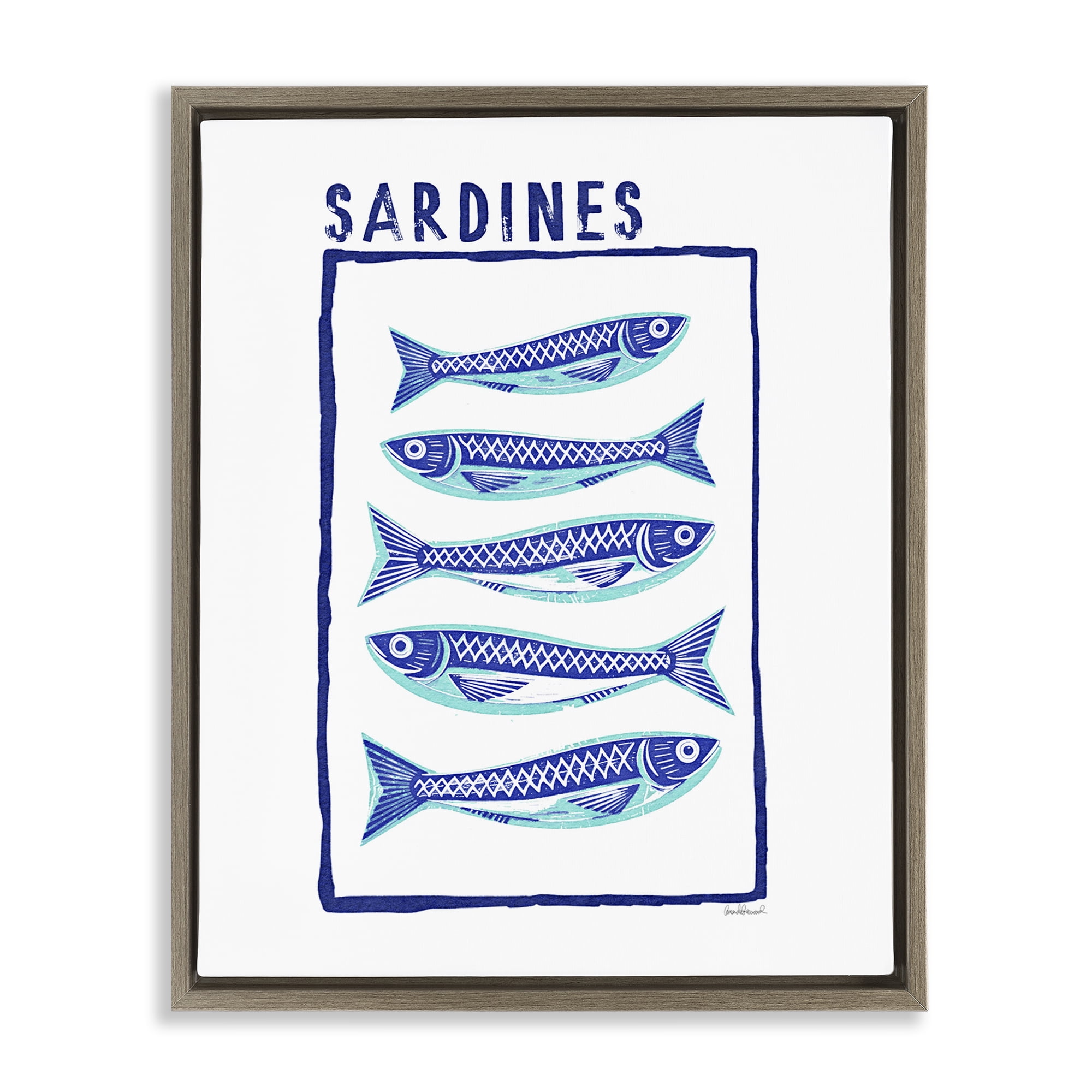 Stupell Industries Blocked Sardines Pattern Brown Framed Floater Canvas Wall Art, design by Amanda Greenwood