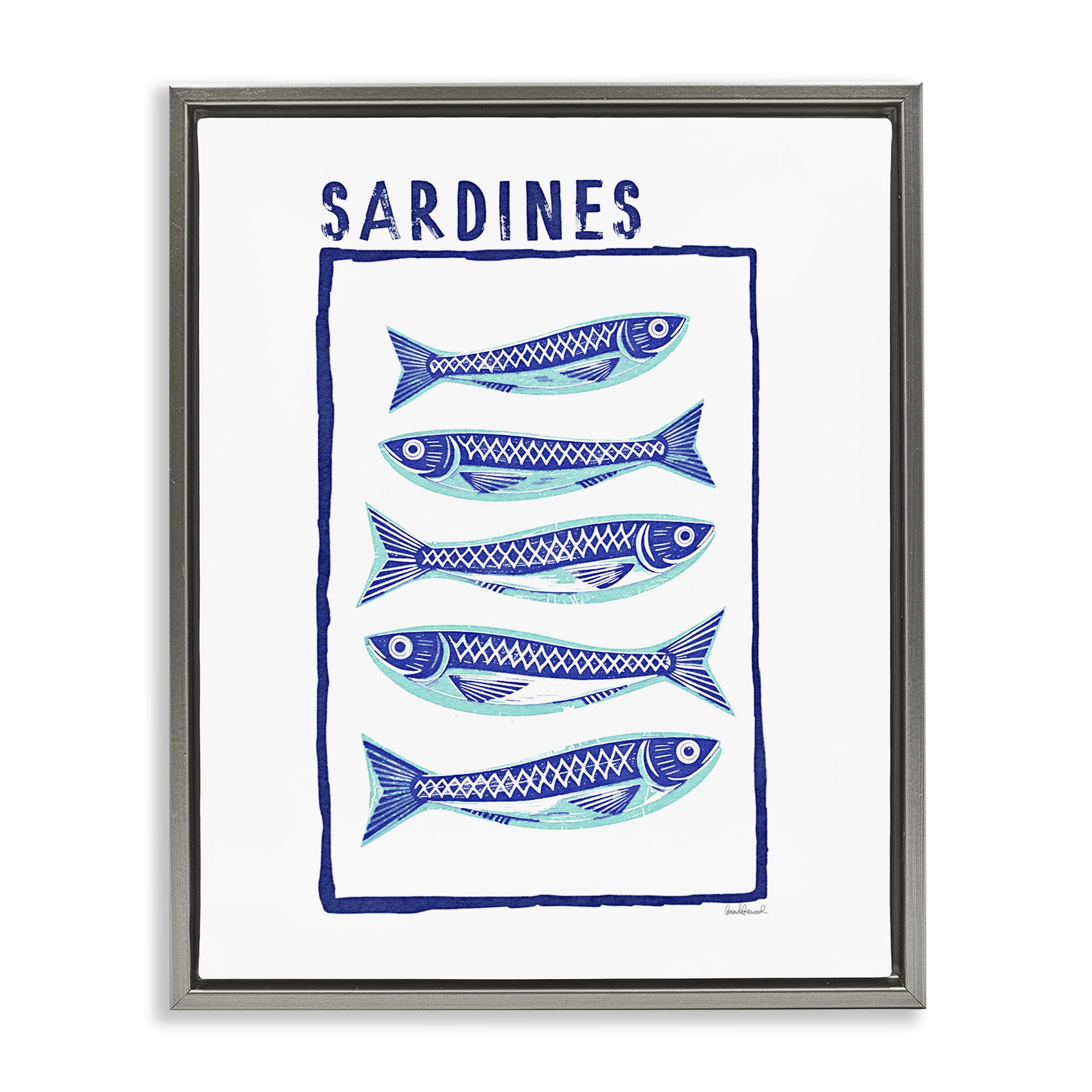 Stupell Industries Blocked Sardines Pattern Gray Framed Floater Canvas Wall Art, design by Amanda Greenwood
