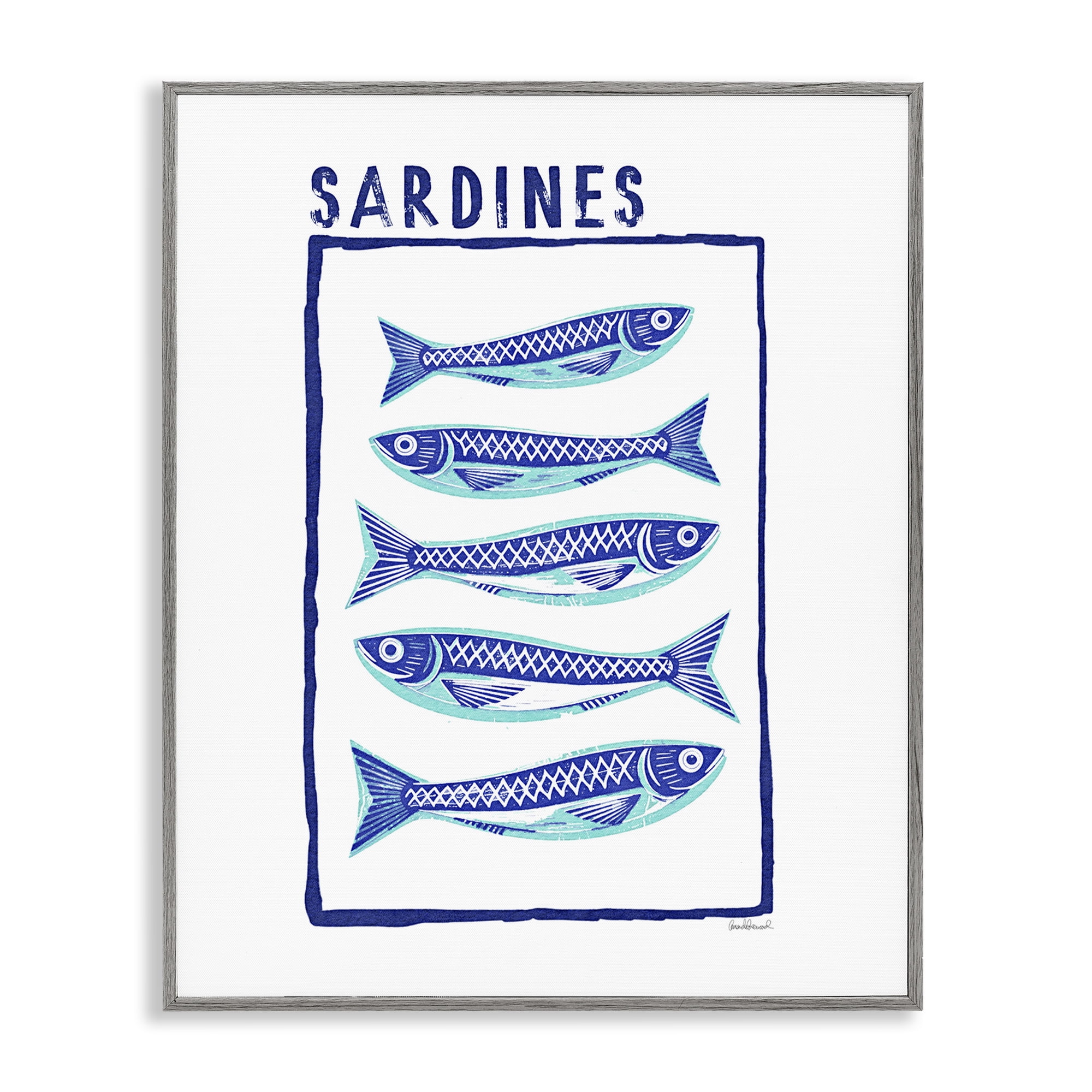 Stupell Industries Blocked Sardines Pattern Gray Framed Giclee Art, design by Amanda Greenwood